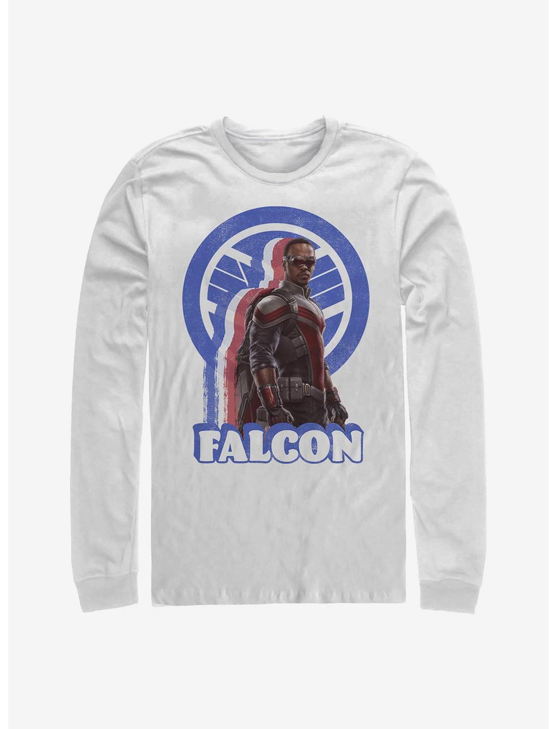Marvel The Falcon And The Winter Soldier Falcon Pose Logo Long-Sleeve T-Shirt, WHITE, hi-res