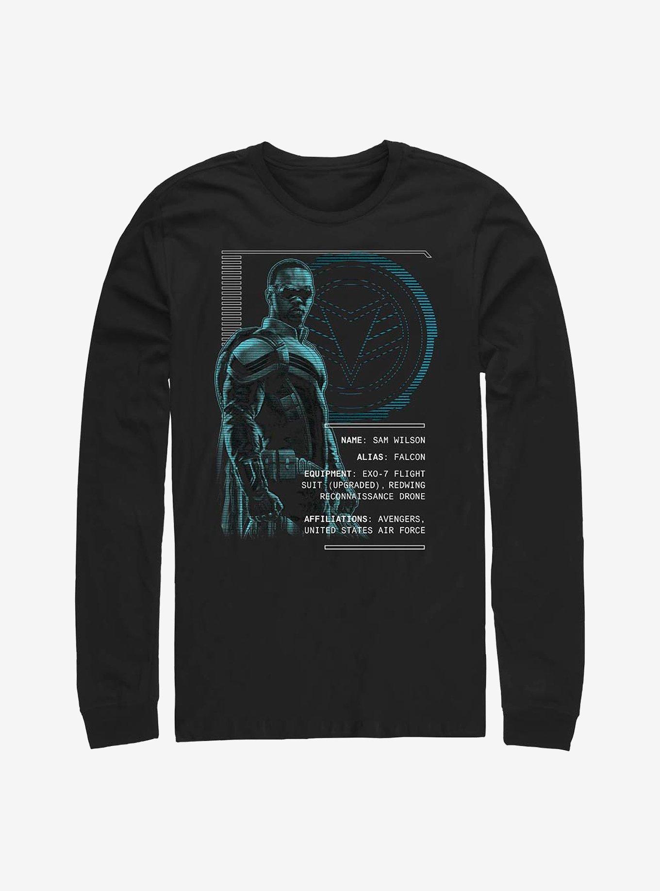 Marvel The Falcon And The Winter Soldier Sam Wilson Specs Long-Sleeve T-Shirt, BLACK, hi-res