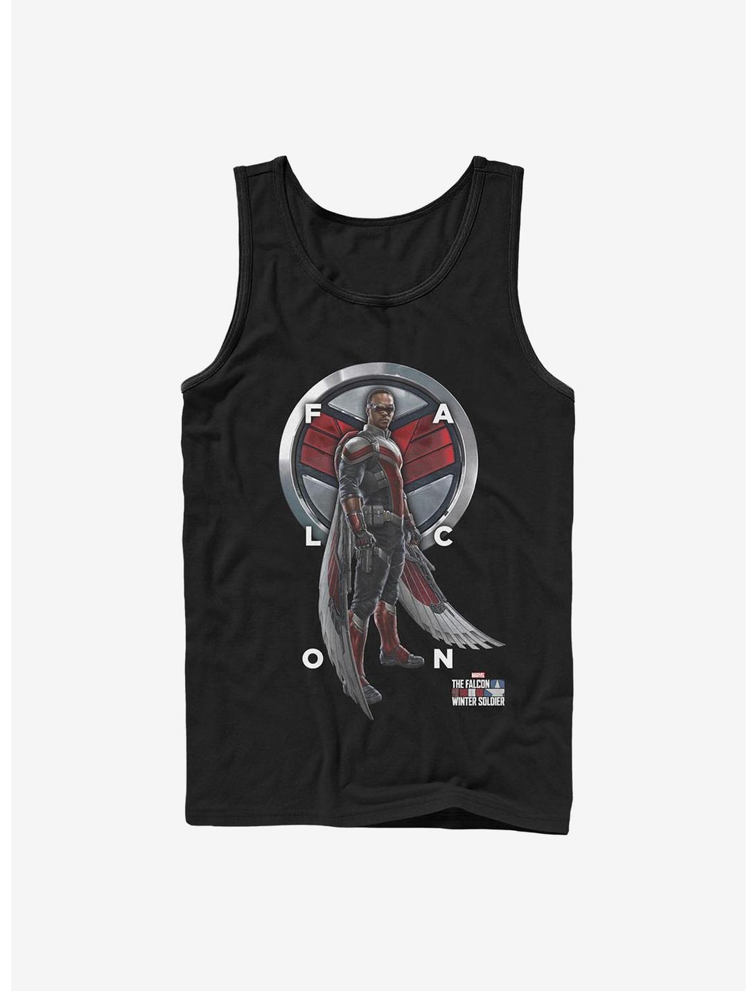 Marvel The Falcon And The Winter Soldier Falcon Grid Text Tank, BLACK, hi-res