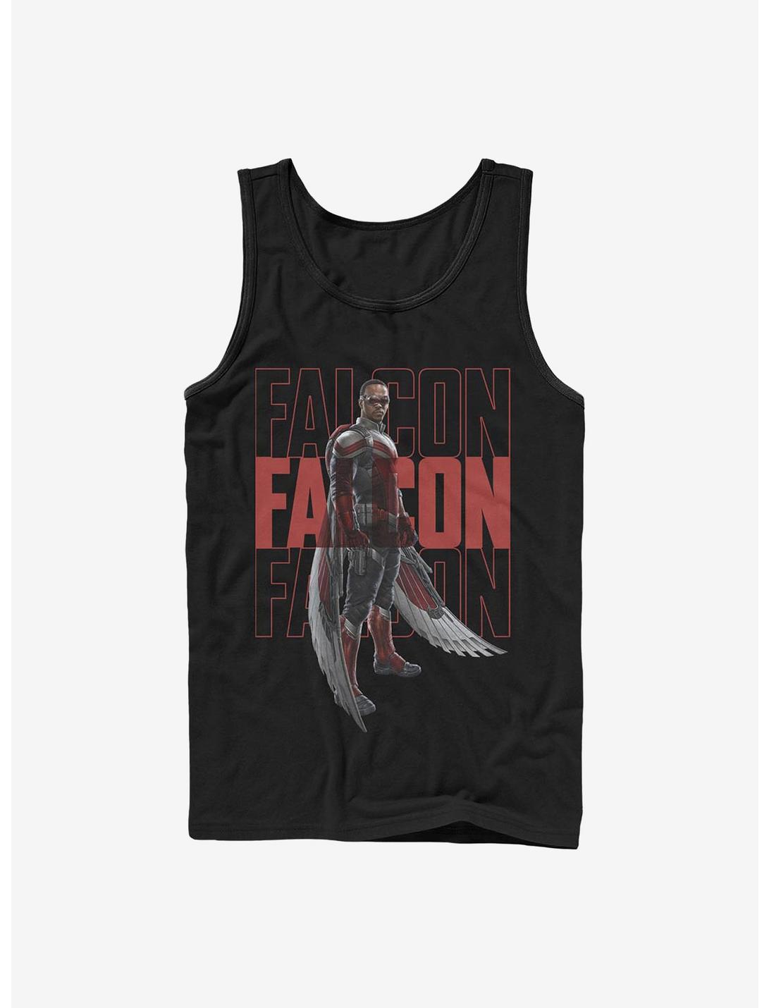 Marvel The Falcon And The Winter Soldier Falcon Repeating Name Tank, BLACK, hi-res