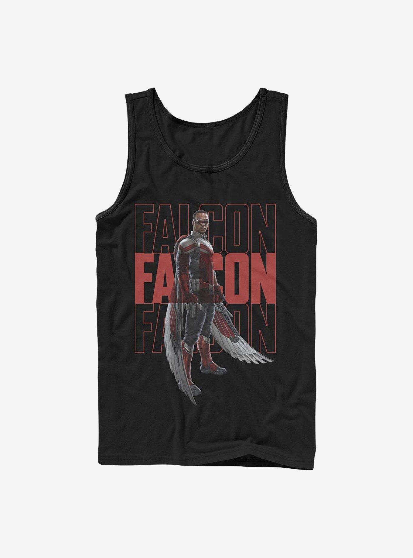 Marvel The Falcon And The Winter Soldier Falcon Repeating Name Tank, BLACK, hi-res