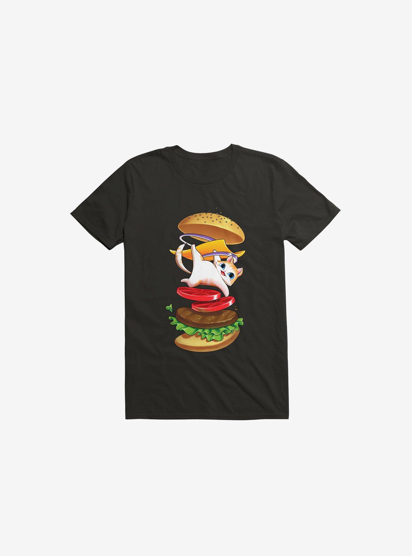 Hamburger Cat Black T-Shirt, BLACK, hi-res