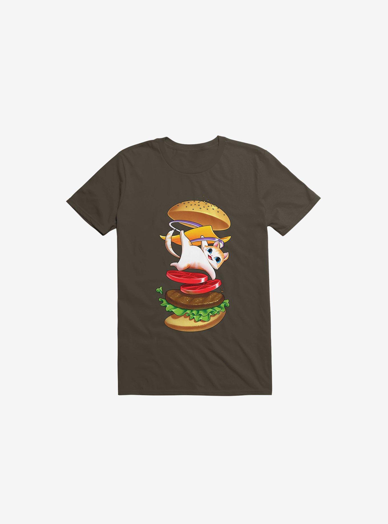 Hamburger Cat Brown T-Shirt, BROWN, hi-res