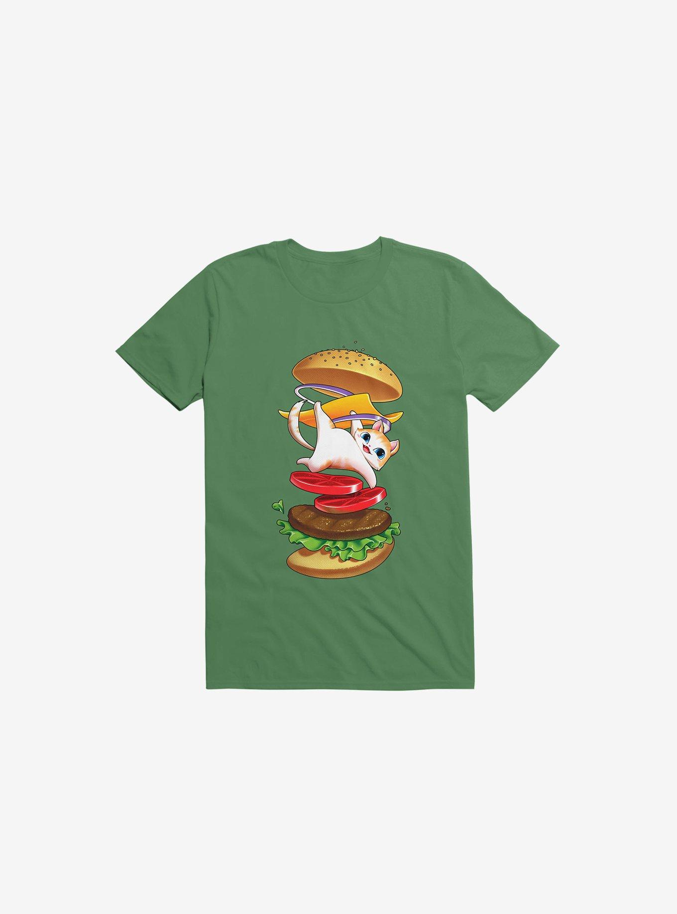 Hamburger Cat Kelly Green T-Shirt, , hi-res
