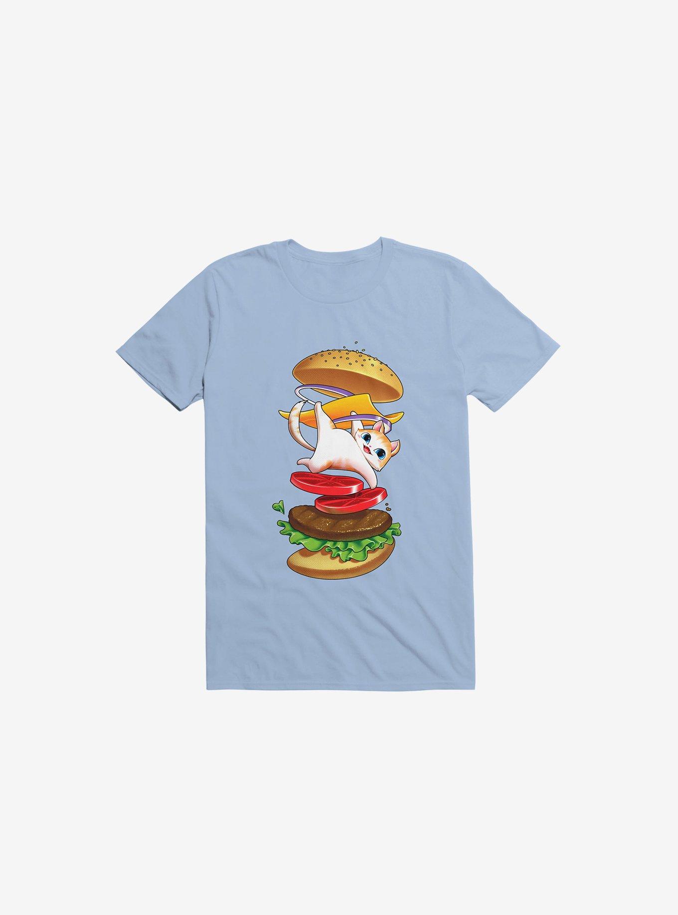 Hamburger Cat Light Blue T-Shirt, , hi-res