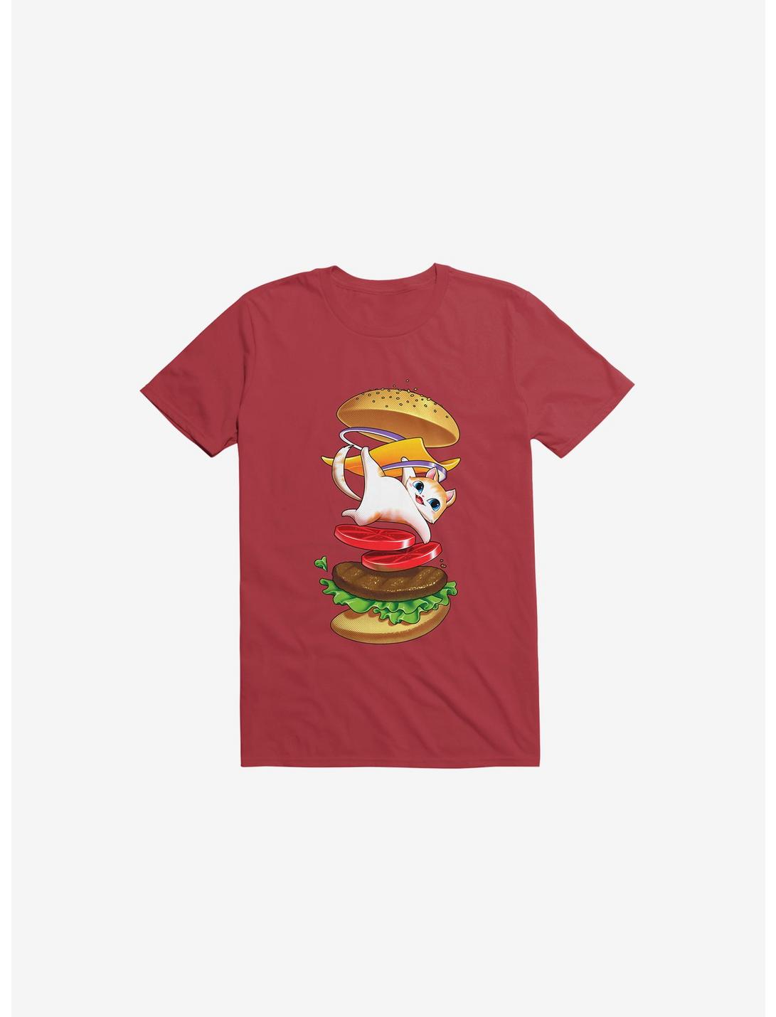 Hamburger Cat Red T-Shirt, RED, hi-res