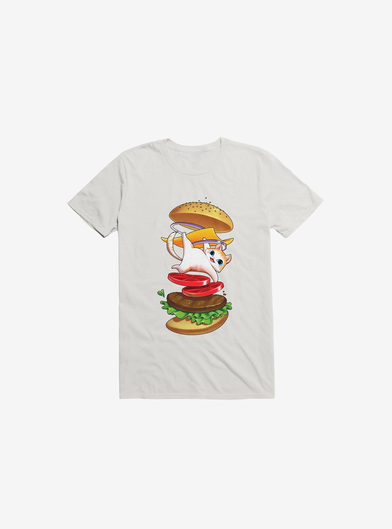 Hamburger Cat White T-Shirt