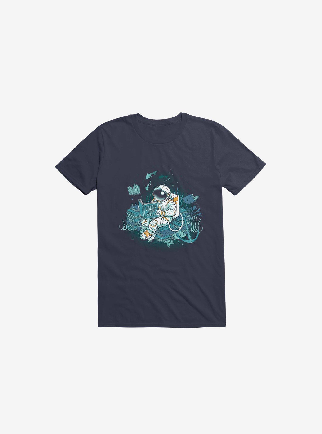 A Reader Lives A Thousand Lives: Cosmonaut Under The Sea T-Shirt, NAVY, hi-res