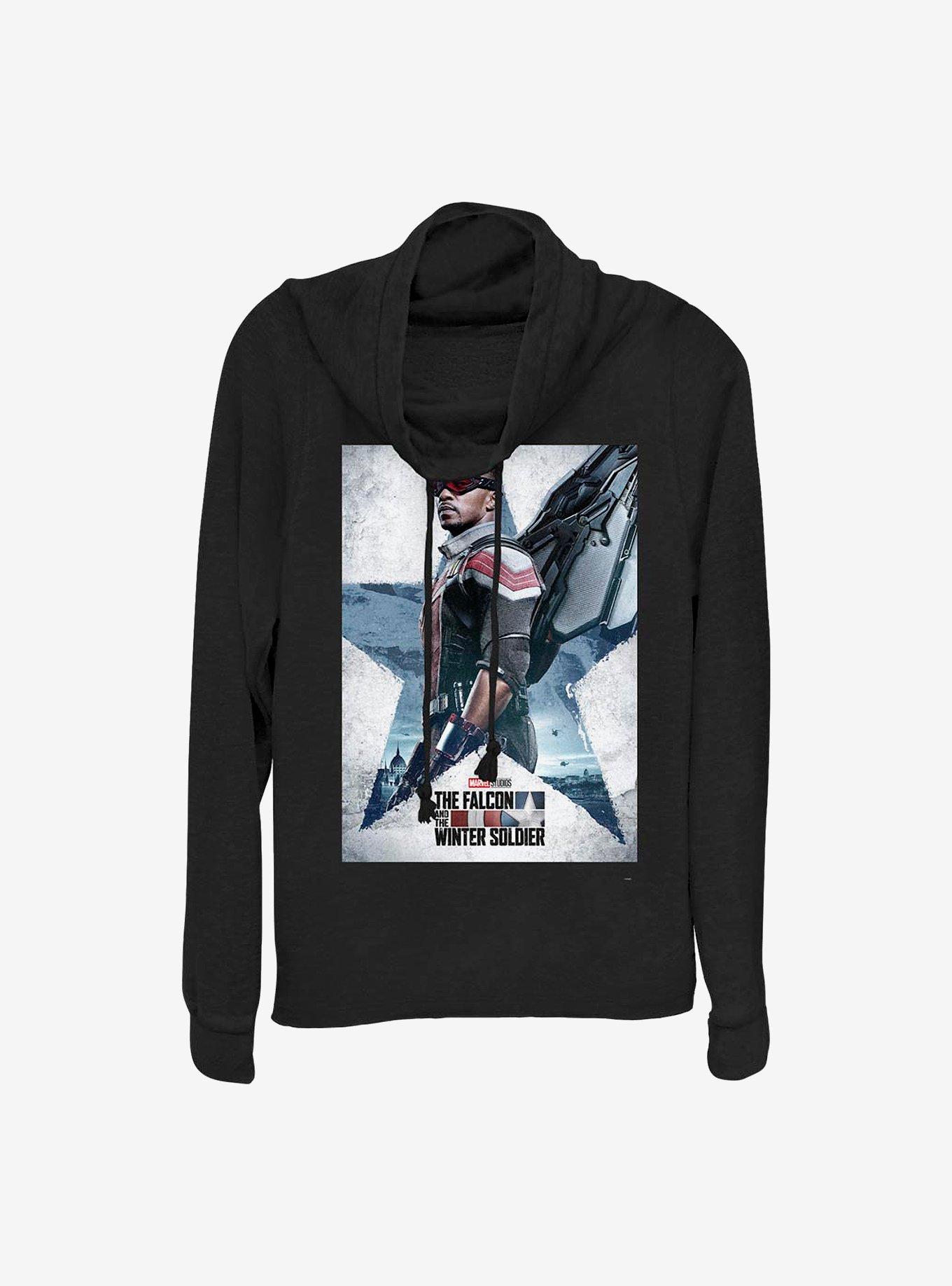 Marvel The Falcon And The Winter Soldier Falcon Poster Cowlneck Long-Sleeve Girls Top, BLACK, hi-res