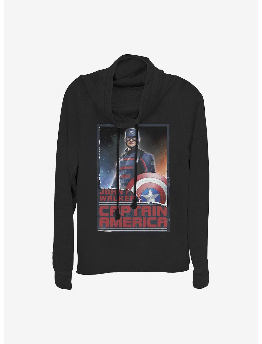 Marvel The Falcon And The Winter Soldier Walker Captain America Cowlneck Long-Sleeve Girls Top, BLACK, hi-res