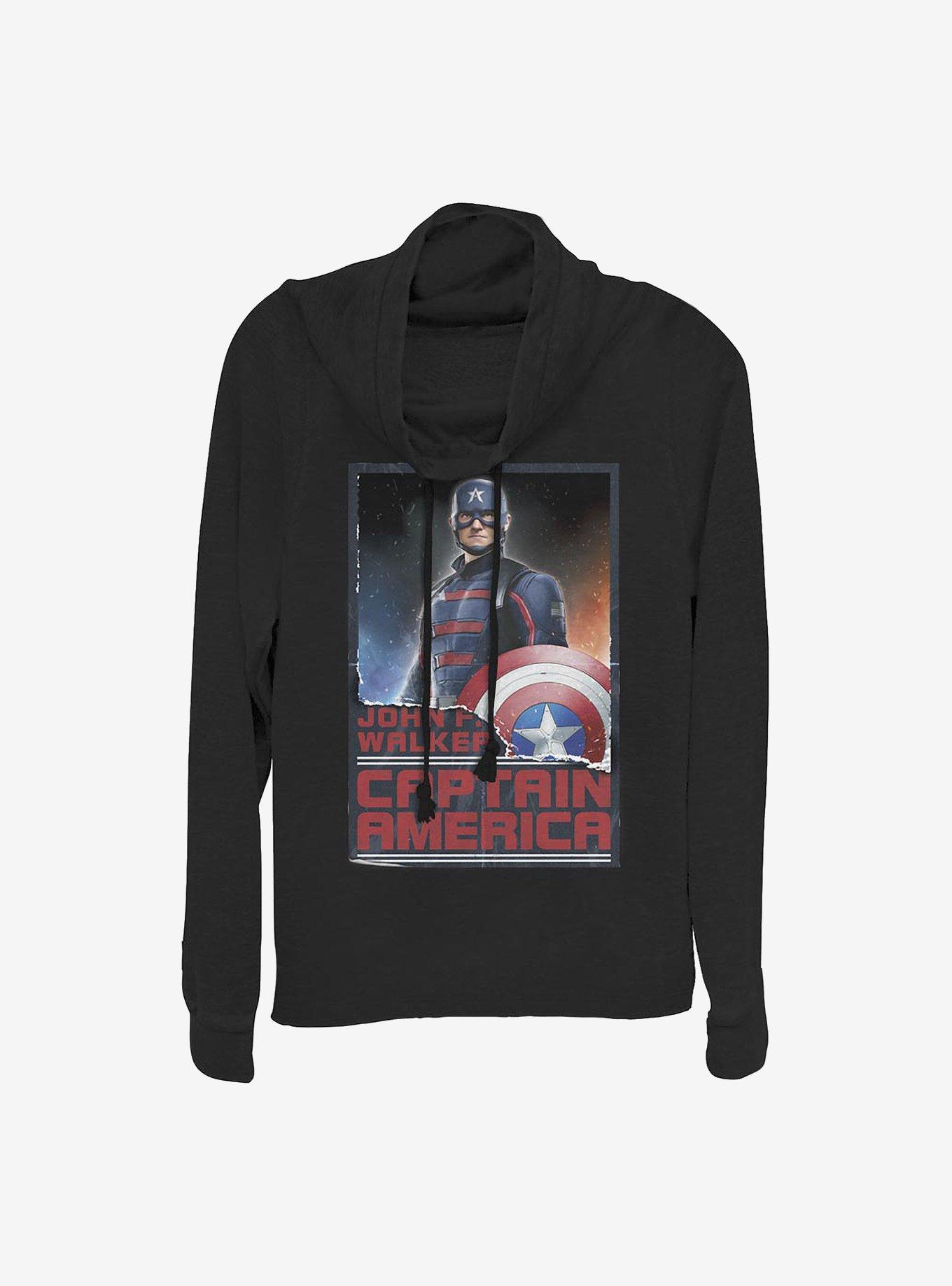 Marvel The Falcon And The Winter Soldier Walker Captain America Cowlneck Long-Sleeve Girls Top, BLACK, hi-res