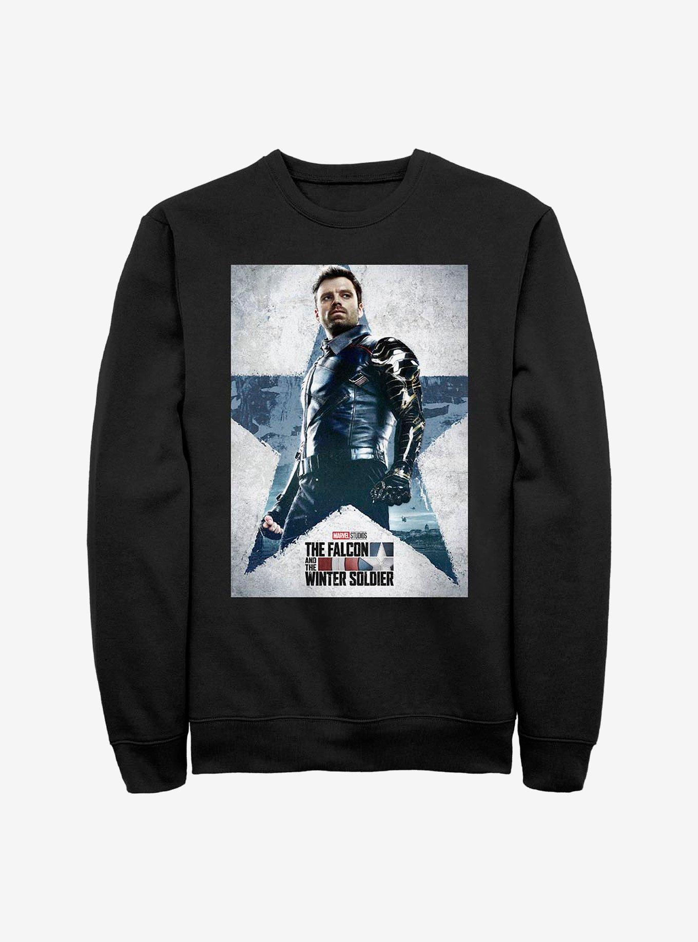 Marvel The Falcon And The Winter Soldier Bucky Soldier Poster Crew Sweatshirt, BLACK, hi-res