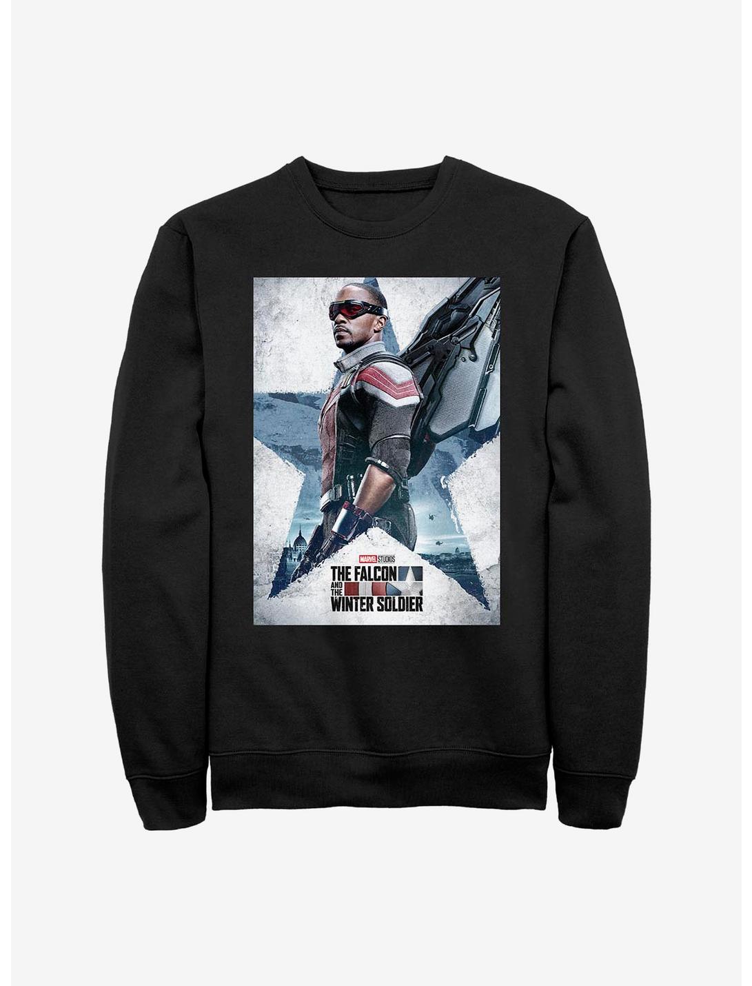 Marvel The Falcon And The Winter Soldier Falcon Poster Crew Sweatshirt, BLACK, hi-res