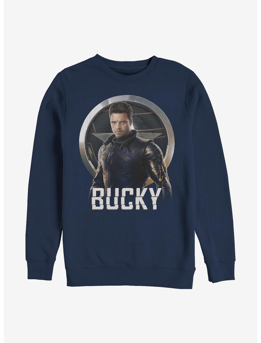 Marvel The Falcon And The Winter Soldier Soldiers Arm Bucky Crew Sweatshirt, NAVY, hi-res