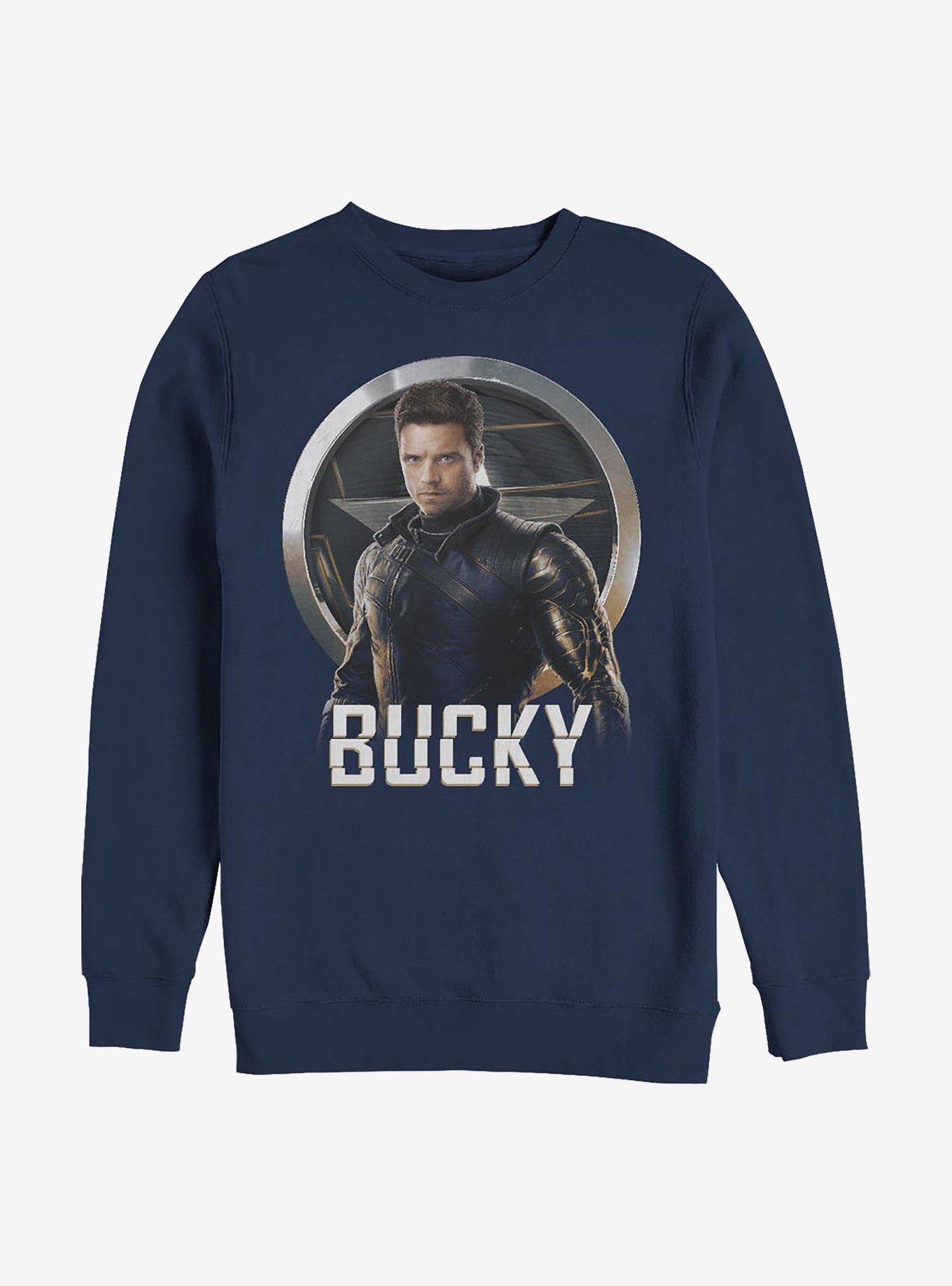 Marvel The Falcon And The Winter Soldier Soldiers Arm Bucky Crew Sweatshirt, NAVY, hi-res