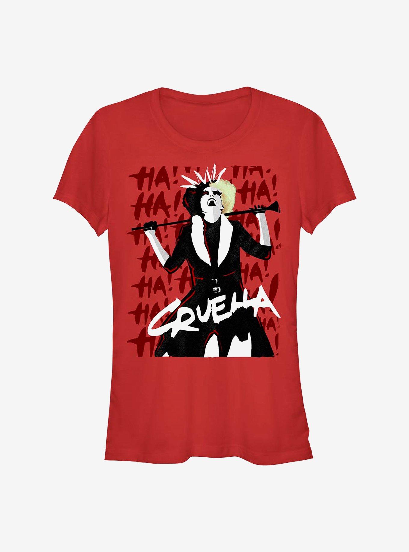 Disney Cruella Cruel Laughter Girls T-Shirt Hot Topic Exclusive, RED, hi-res