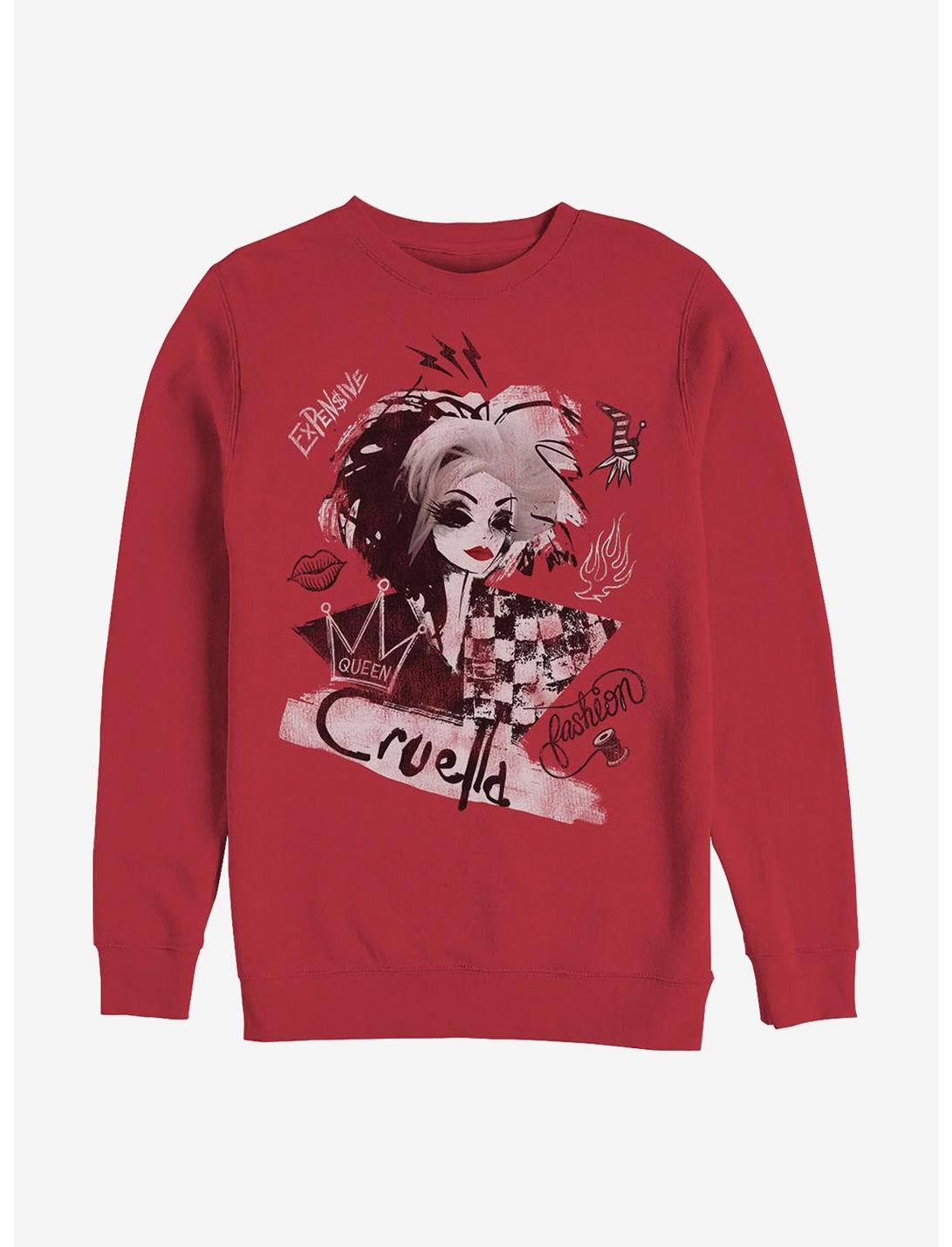 Disney Cruella Artsy Cruella Crew Sweatshirt, RED, hi-res