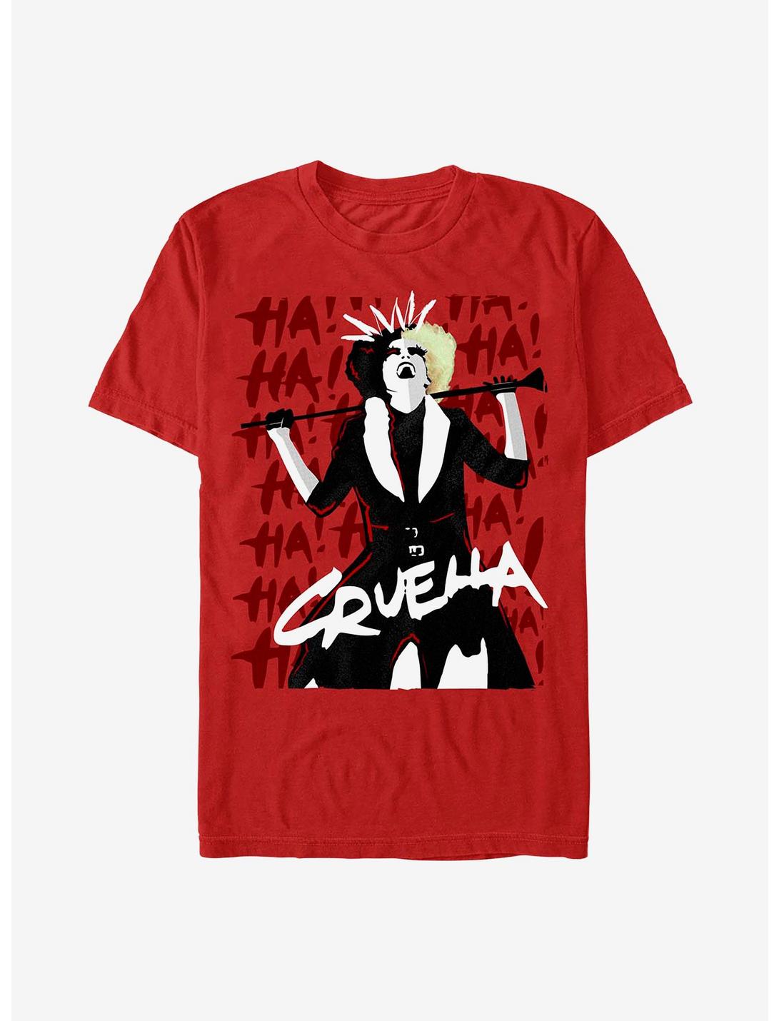 Disney Cruella Cruel Laughter T-Shirt Hot Topic Exclusive, RED, hi-res