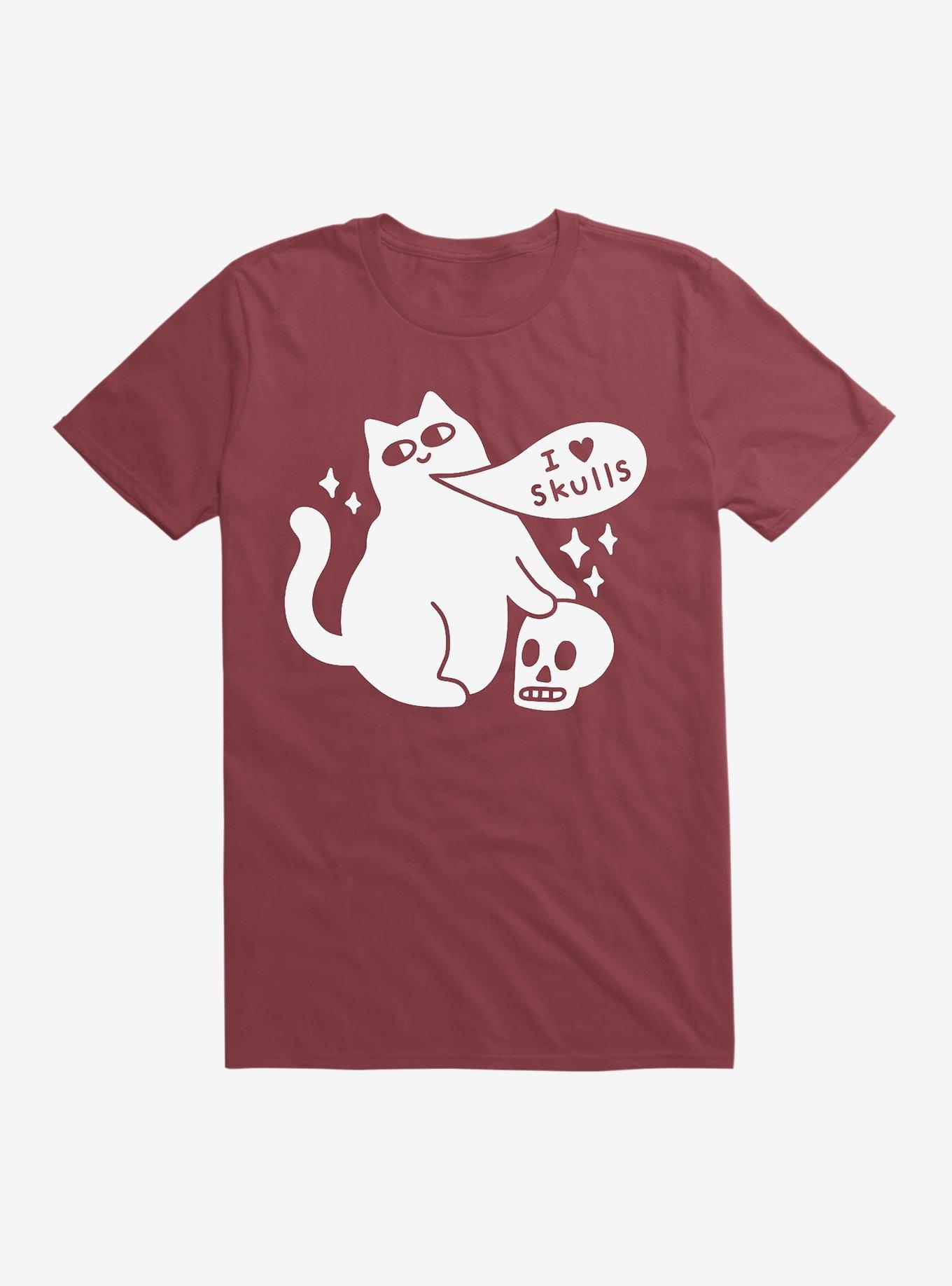 I Love Skulls Cat T-Shirt, SCARLET, hi-res