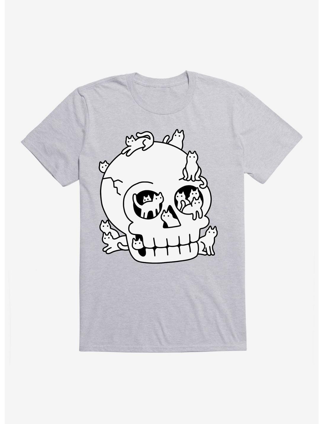 Skull Is Full Of Cats Doodle T-Shirt, HEATHER GREY, hi-res
