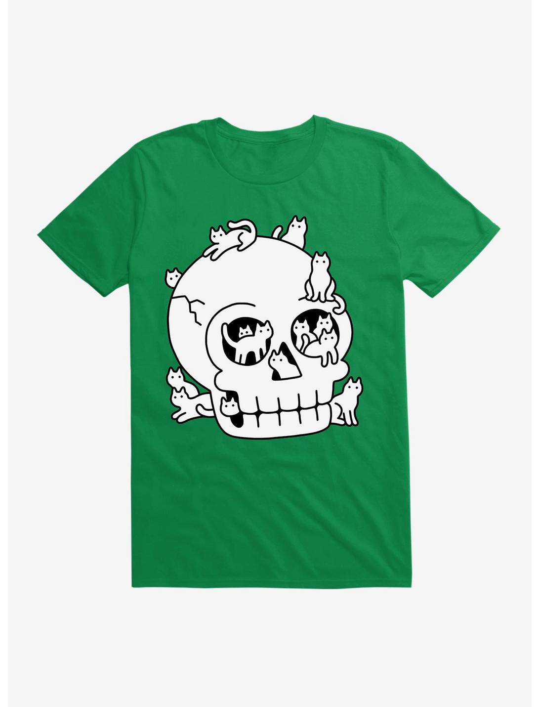Skull Is Full Of Cats Doodle T-Shirt, KELLY GREEN, hi-res