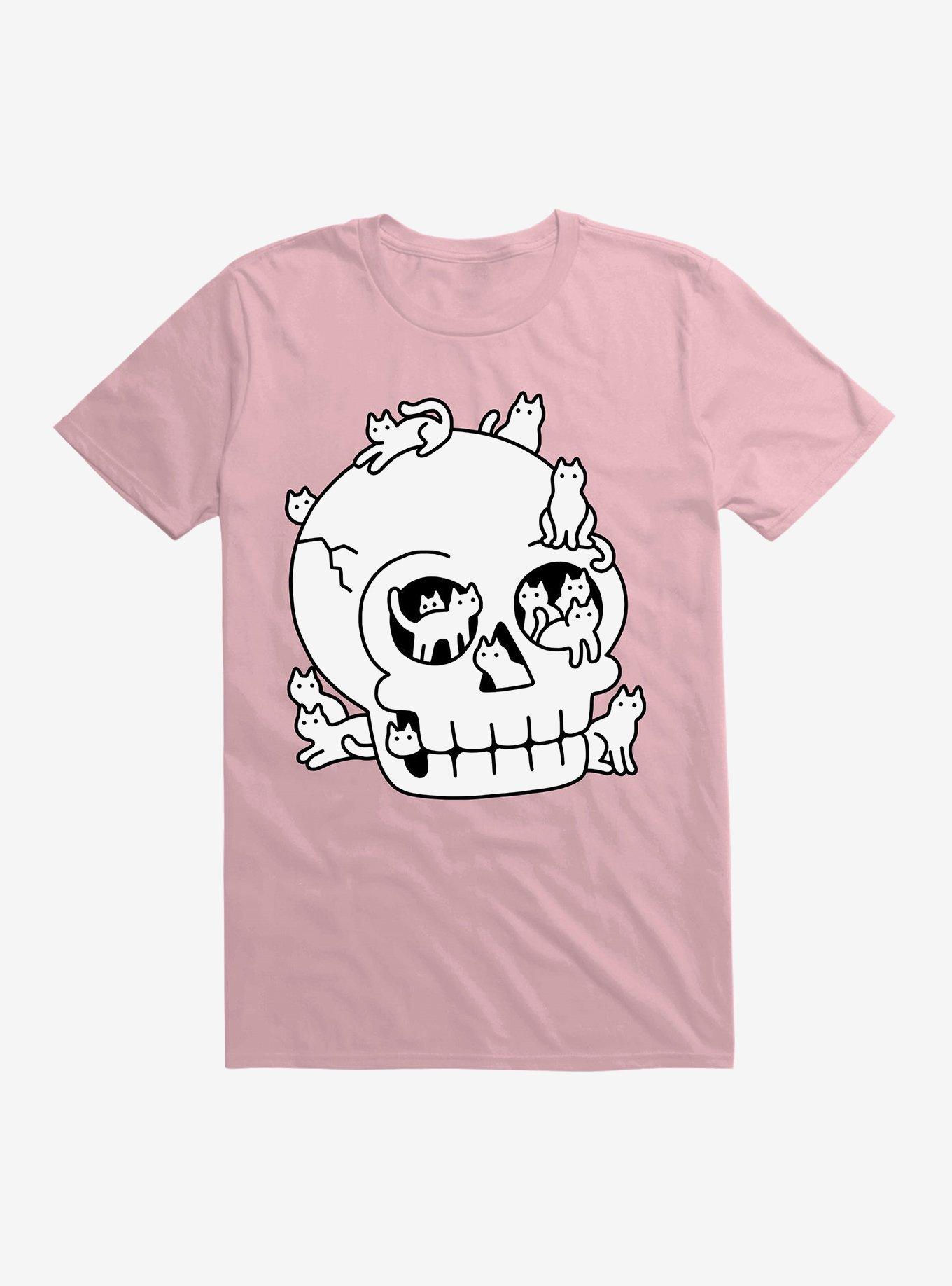 Skull Is Full Of Cats Doodle T-Shirt, LIGHT PINK, hi-res