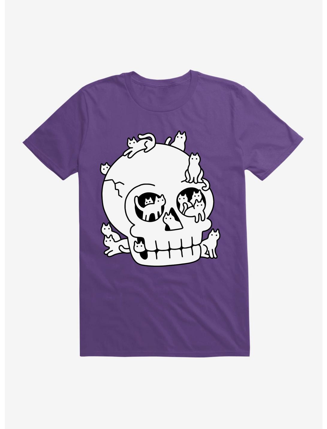 Skull Is Full Of Cats Doodle T-Shirt, PURPLE, hi-res