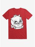 Skull Is Full Of Cats Doodle T-Shirt, RED, hi-res