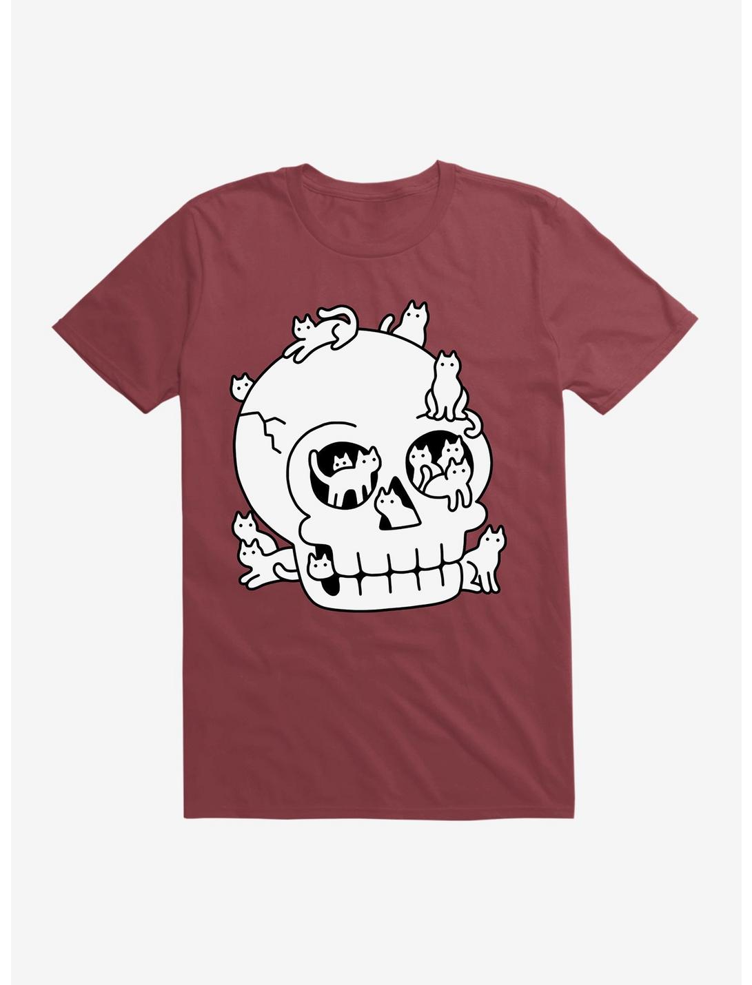 Skull Is Full Of Cats Doodle T-Shirt, SCARLET, hi-res