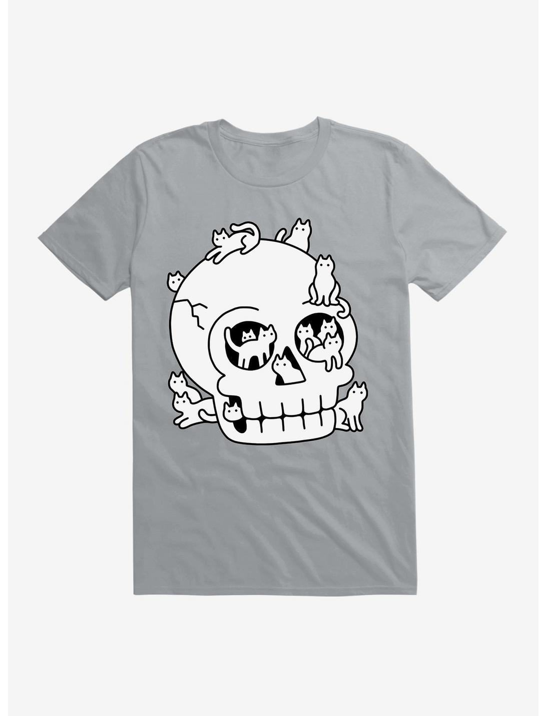 Skull Is Full Of Cats Doodle T-Shirt, SILVER, hi-res