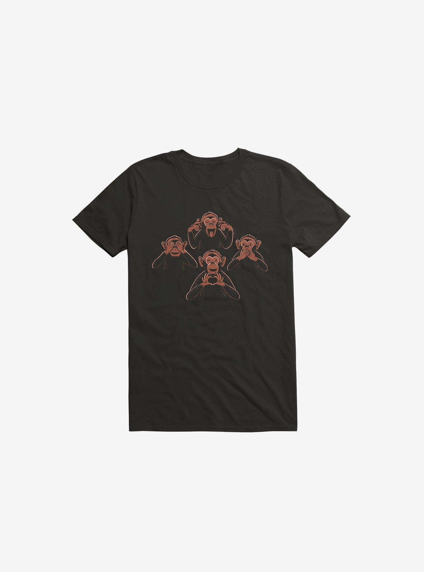 Four Wise Monkeys Black T-Shirt, BLACK, hi-res