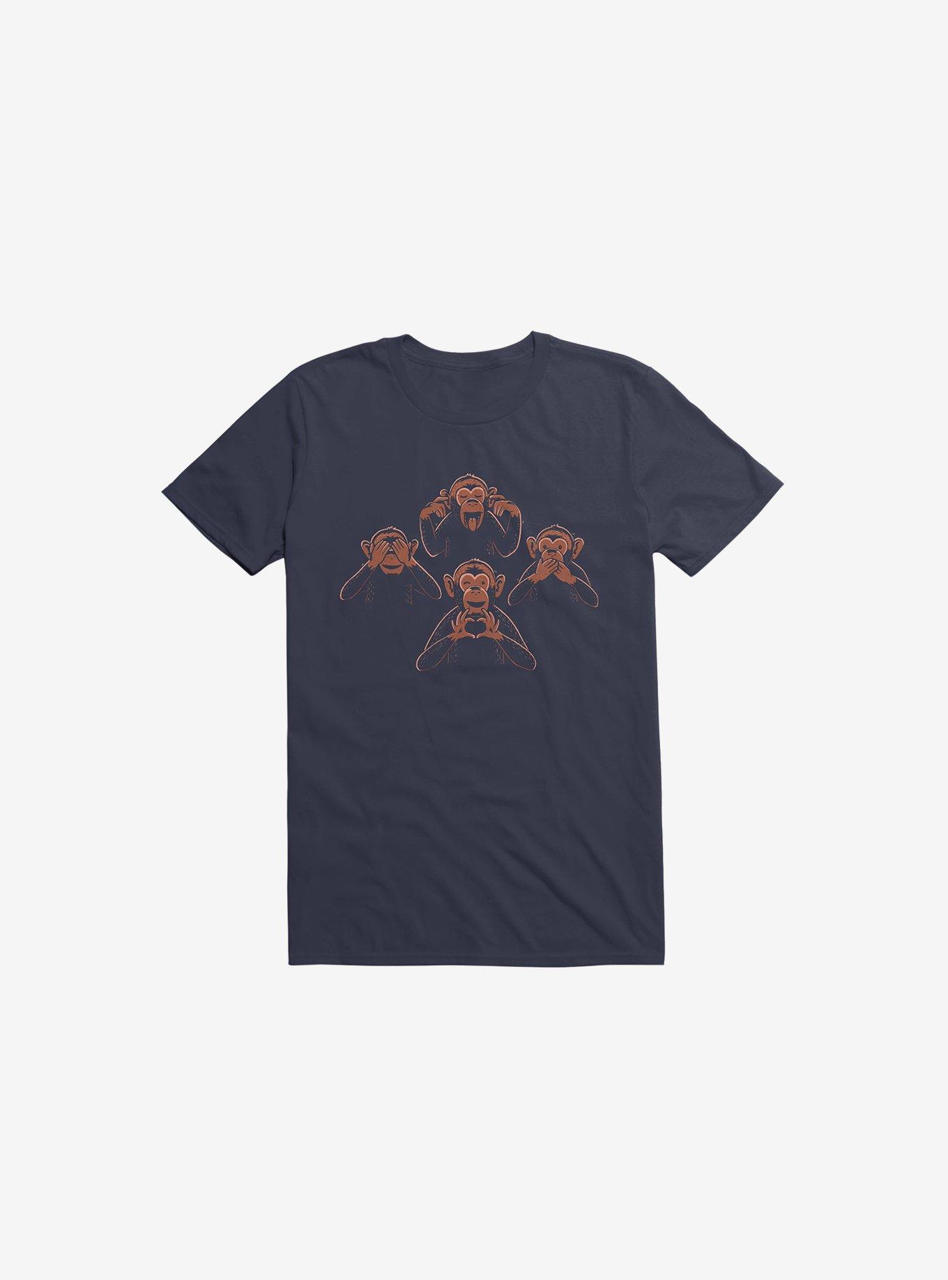 Four Wise Monkeys Navy Blue T-Shirt, , hi-res