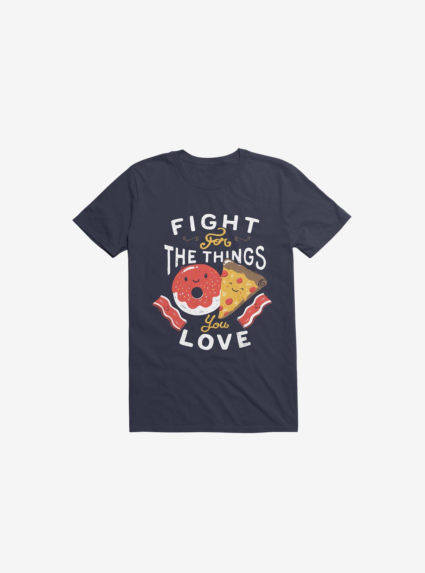 Fight For Pizza And Donuts Navy Blue T-Shirt, , hi-res