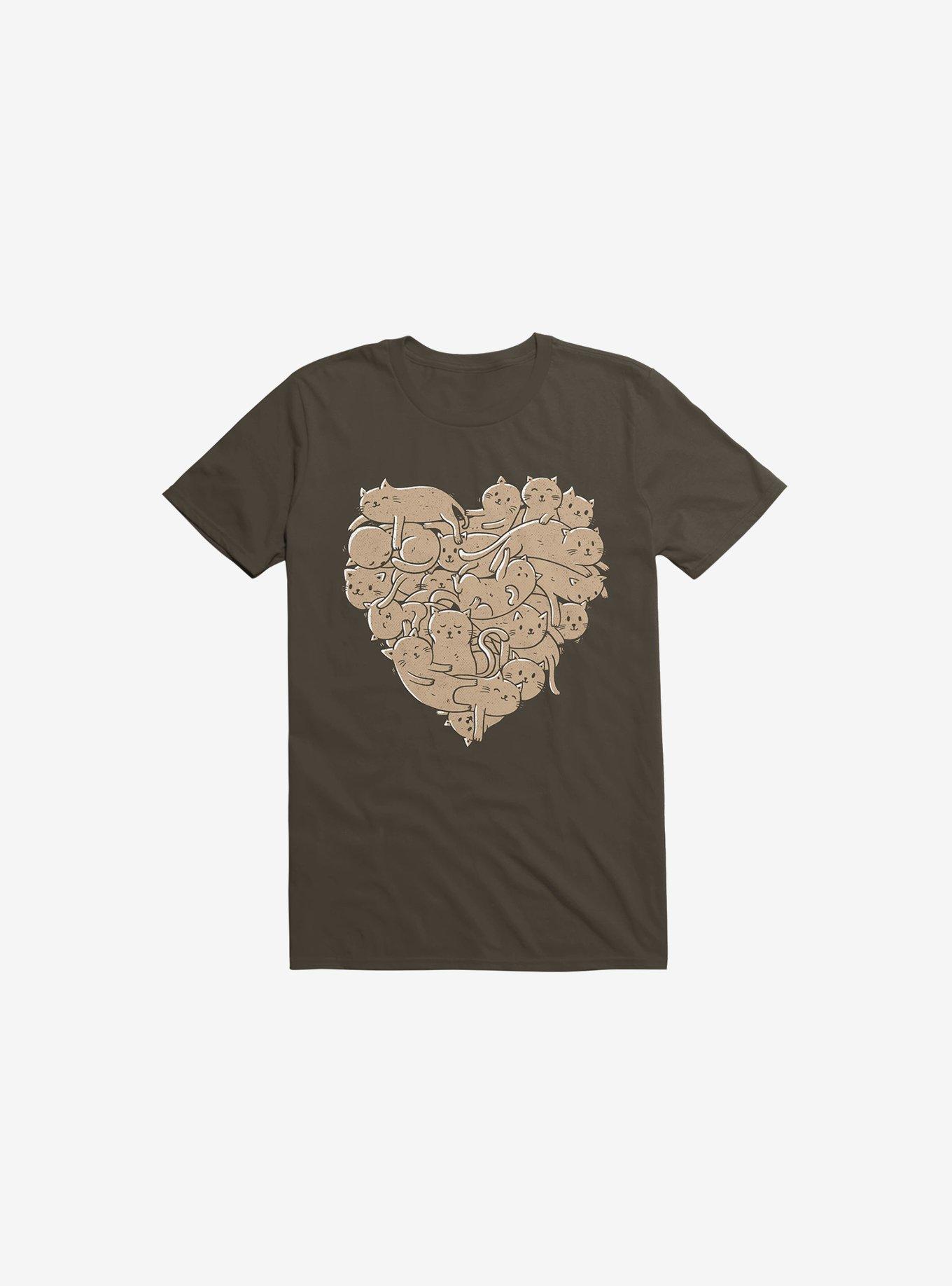 I Love Cats Heart Brown T-Shirt