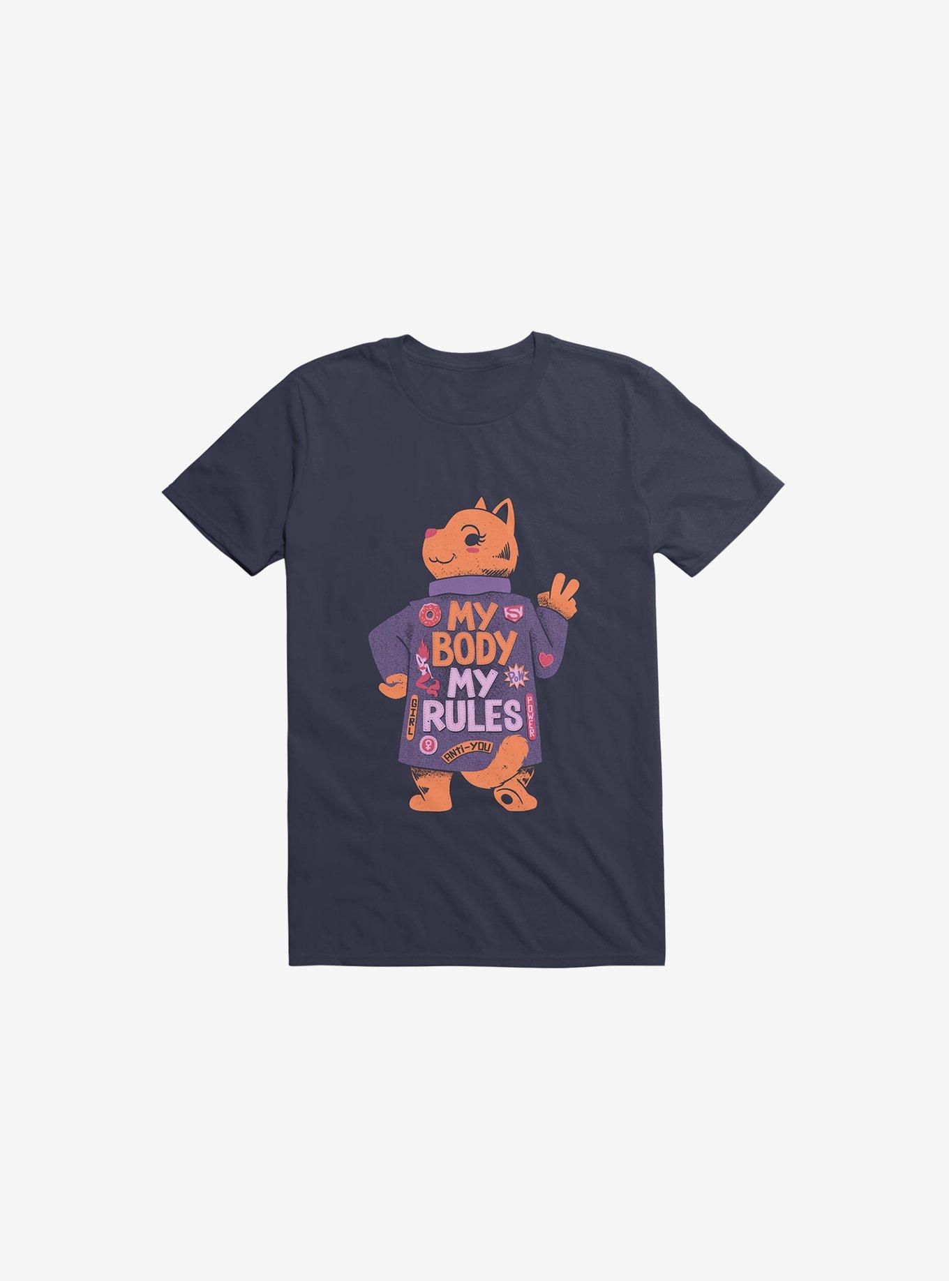 My Body My Rules Cat Navy Blue T-Shirt, NAVY, hi-res