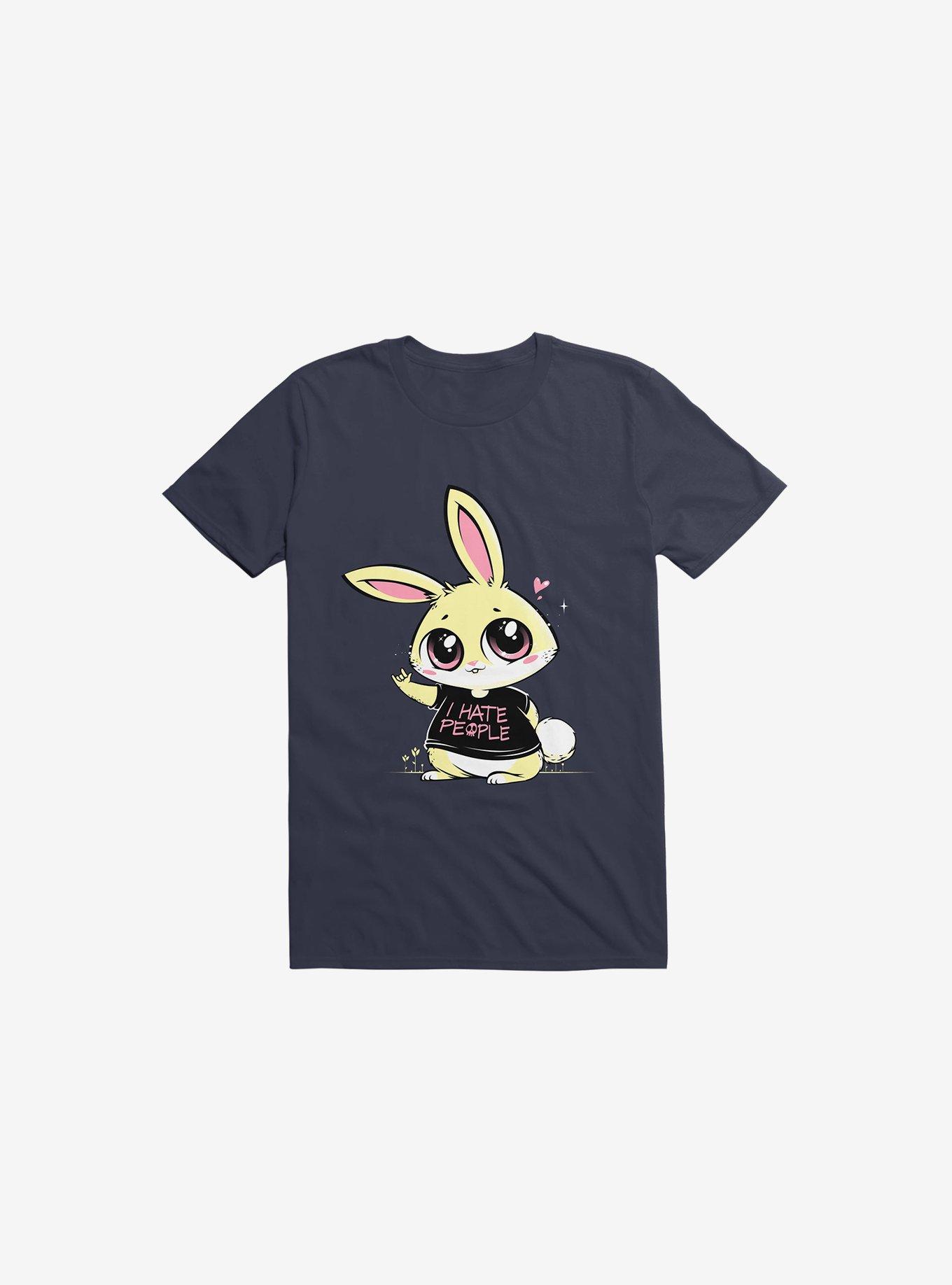I Hate People Bunny Navy Blue T-Shirt, NAVY, hi-res