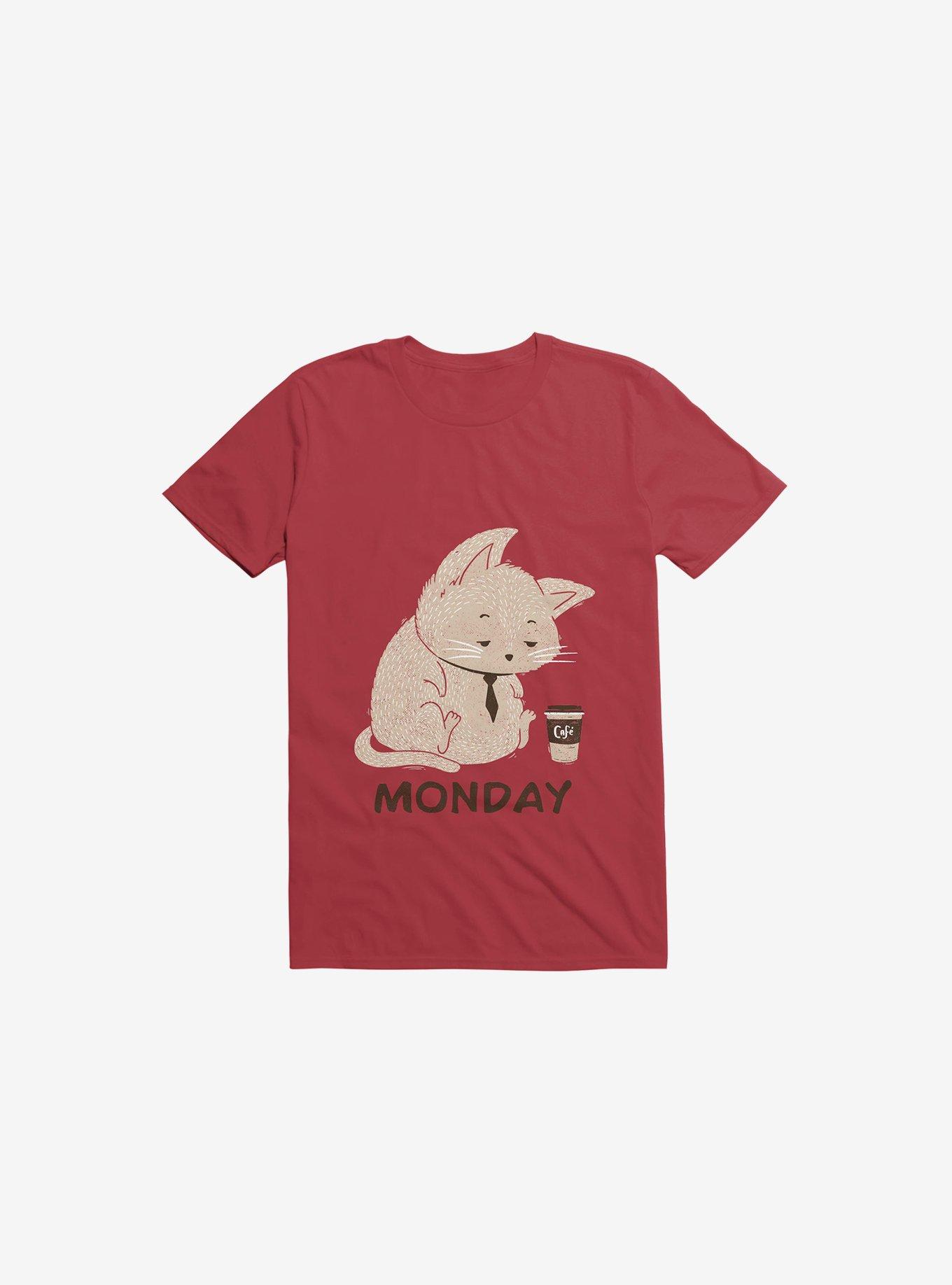 Monday Cat Red T-Shirt, RED, hi-res
