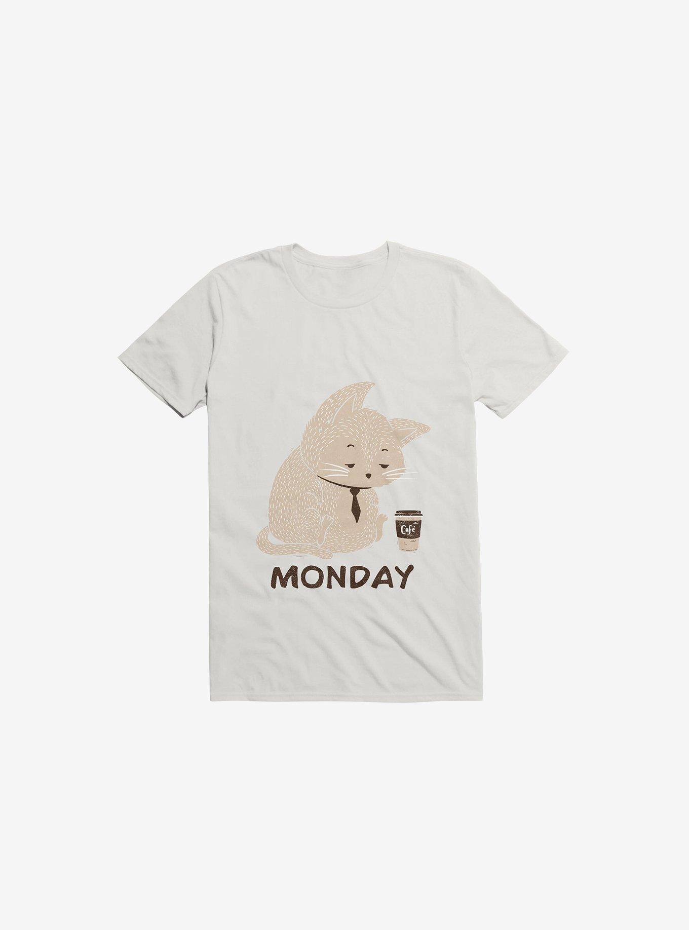 Monday Cat White T-Shirt, WHITE, hi-res