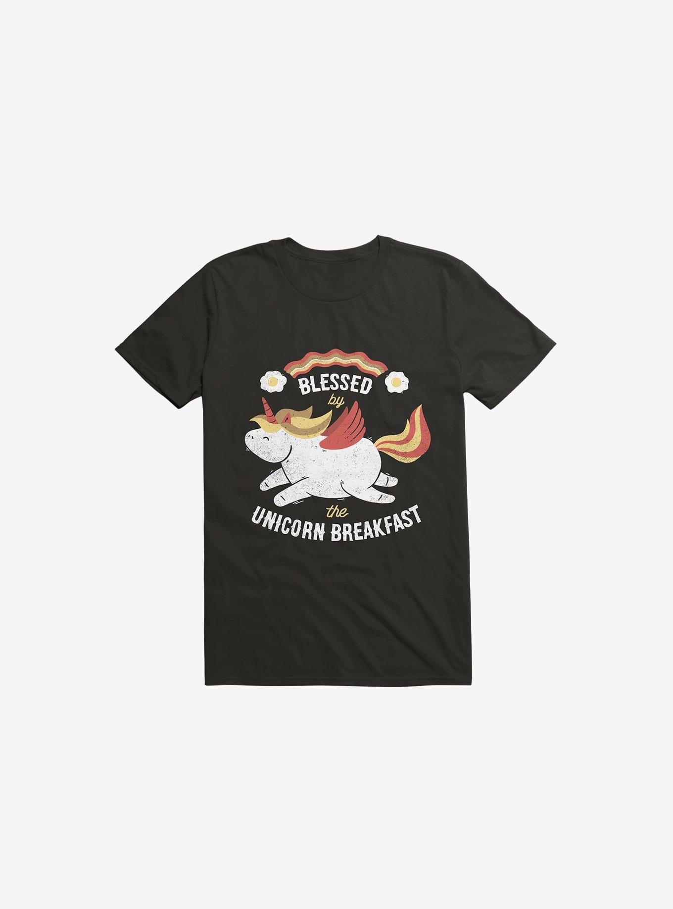 Unicorn Bacon Breakfast Black T-Shirt, , hi-res