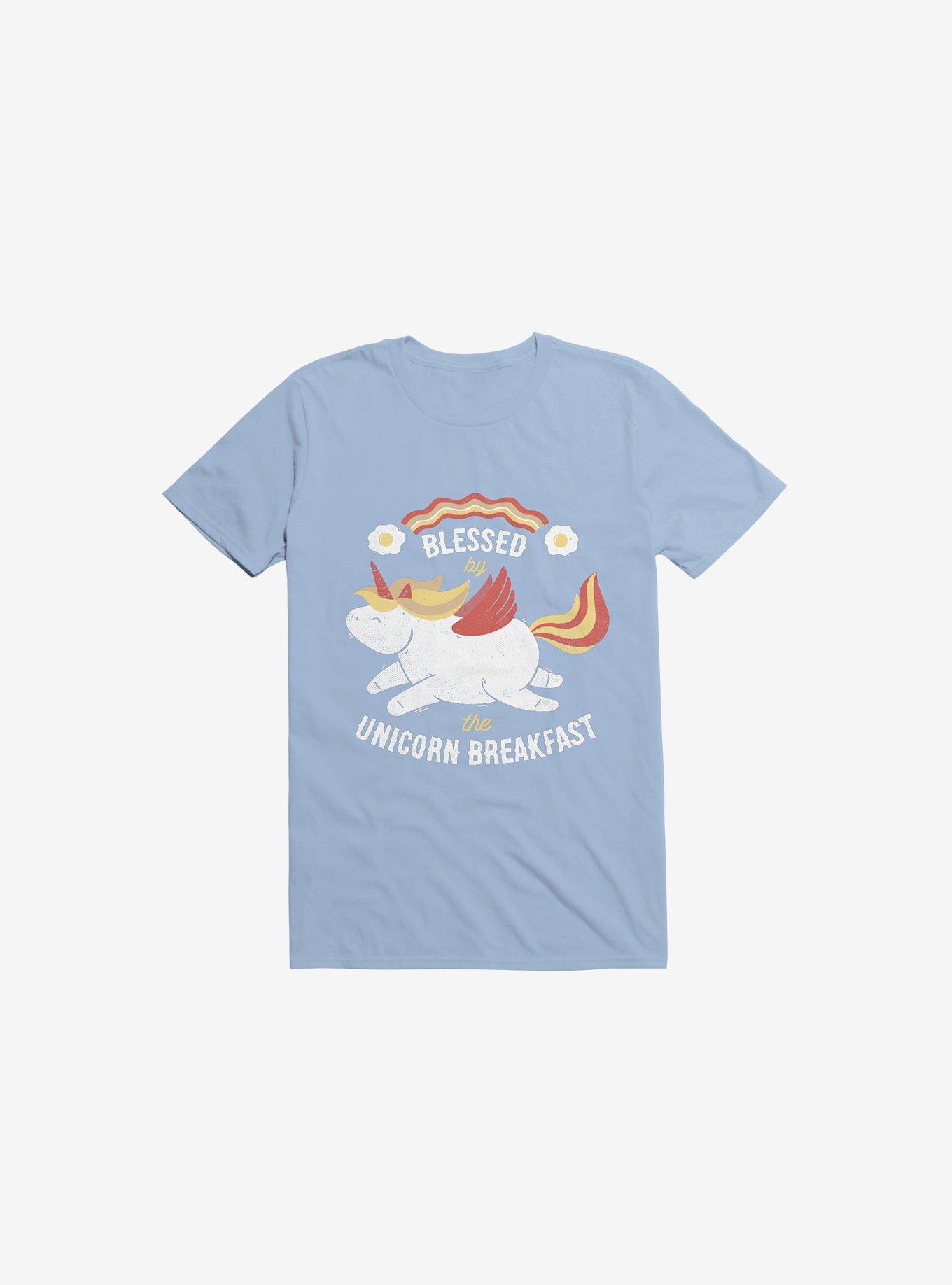 Unicorn Bacon Breakfast Light Blue T-Shirt, , hi-res