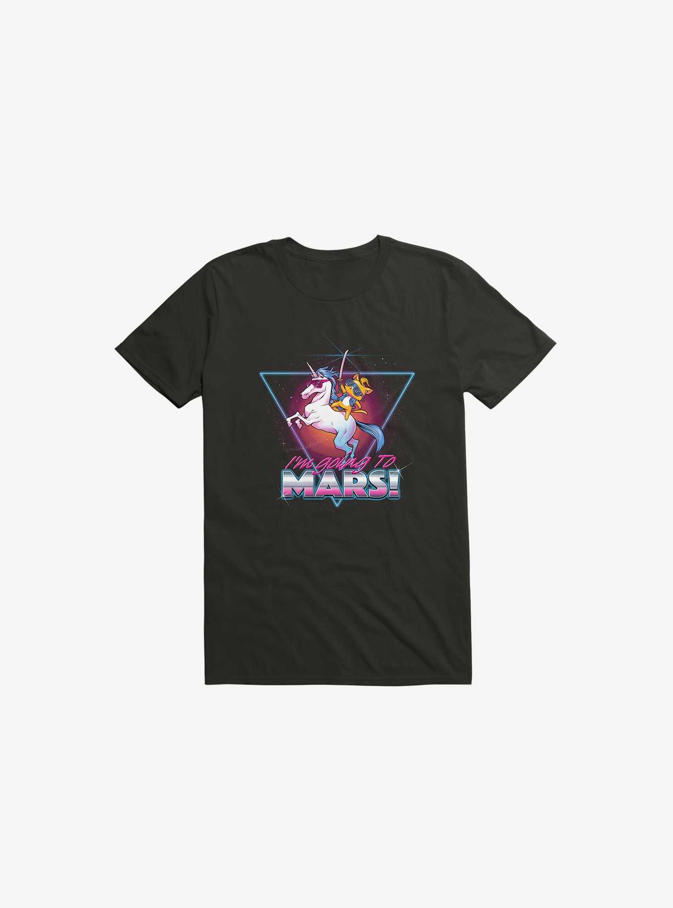 I'm Going To Mars! Cat Riding Unicorn Black T-Shirt, , hi-res