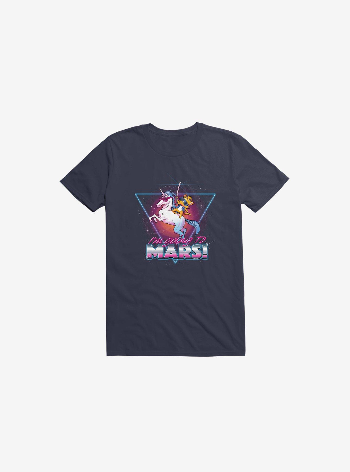 I'm Going To Mars! Cat Riding Unicorn Navy Blue T-Shirt, , hi-res