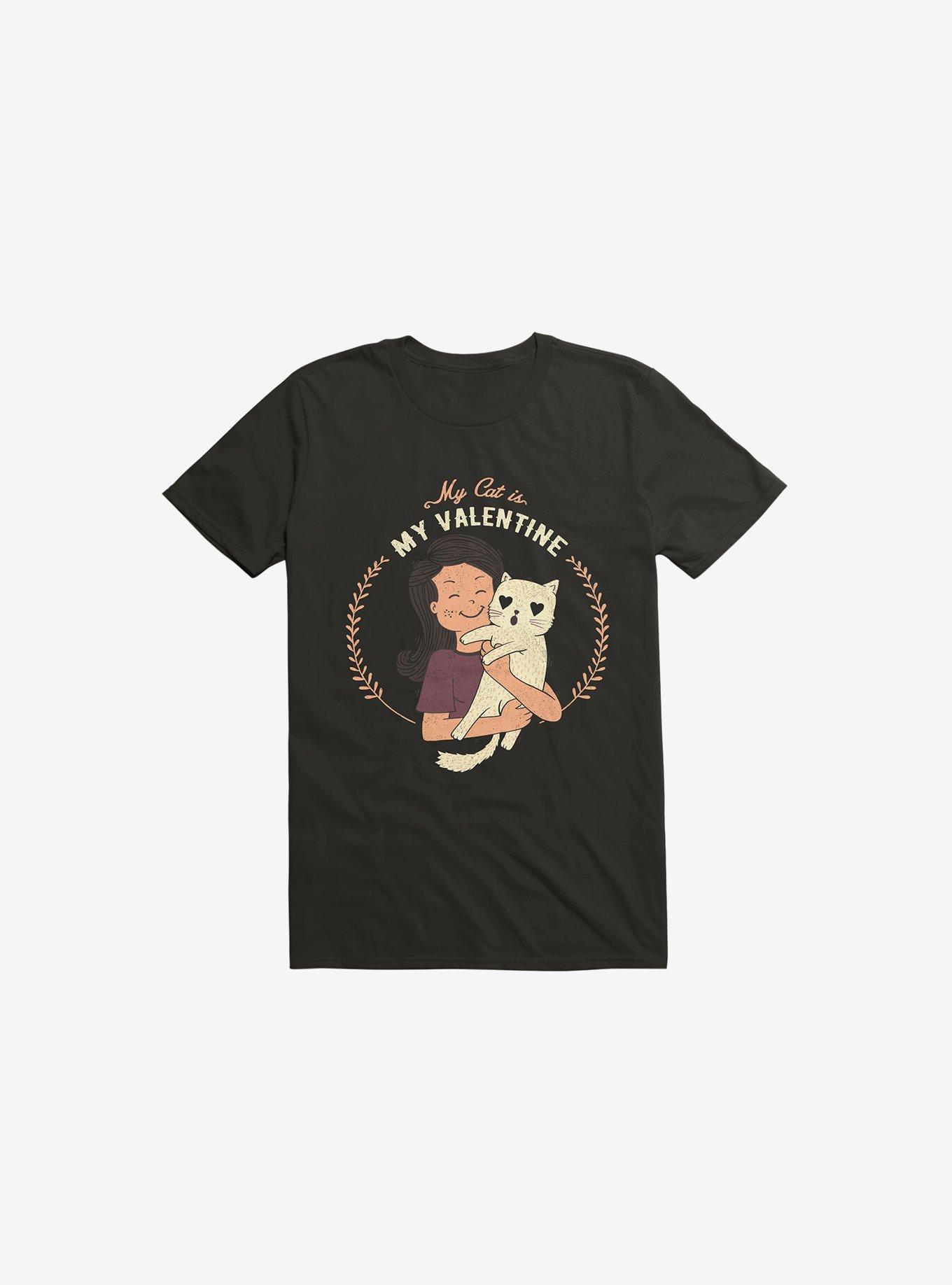 My Cat Is My Valentine Black T-Shirt, , hi-res