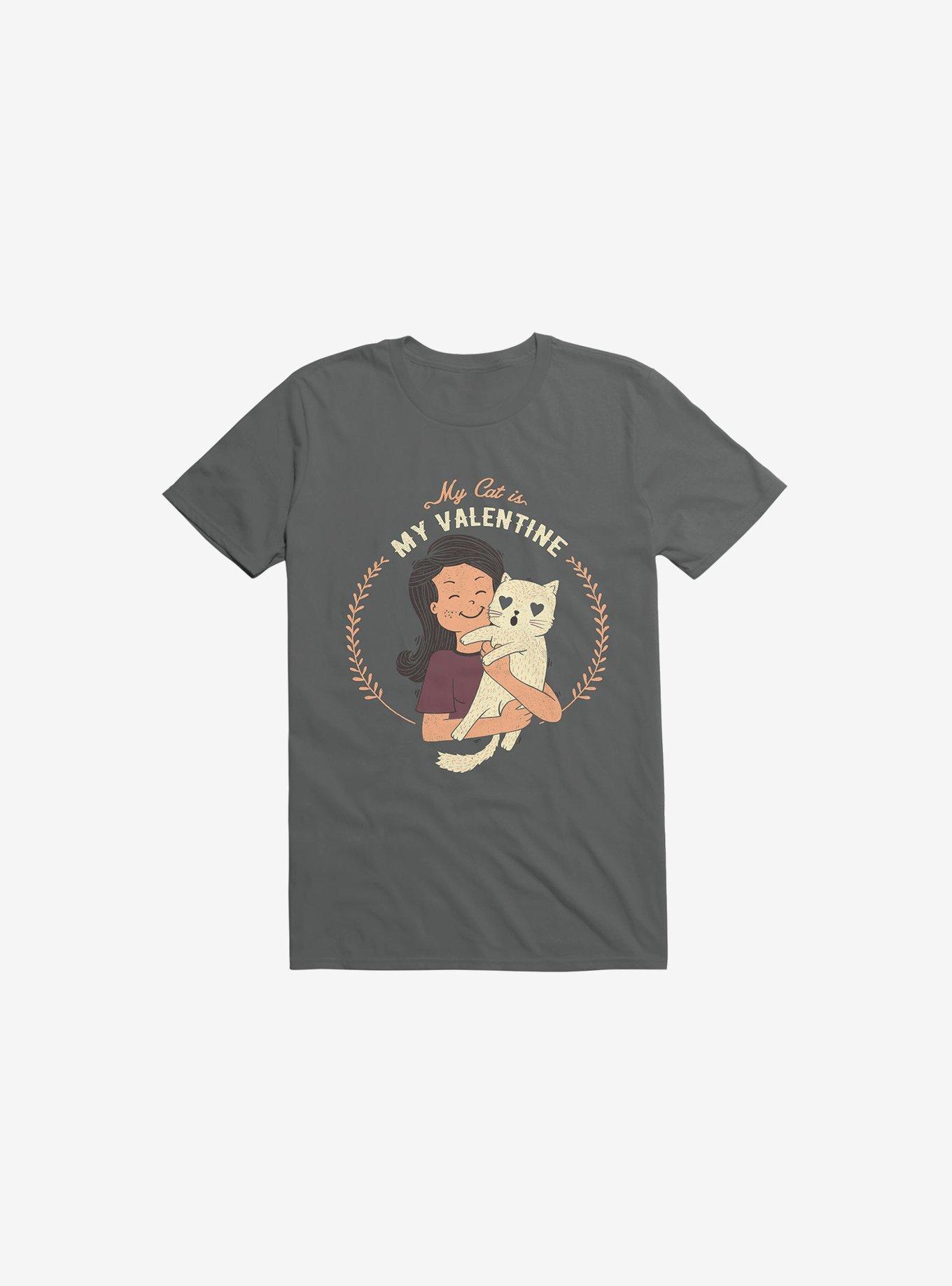 My Cat Is My Valentine Charcoal Grey T-Shirt, CHARCOAL, hi-res