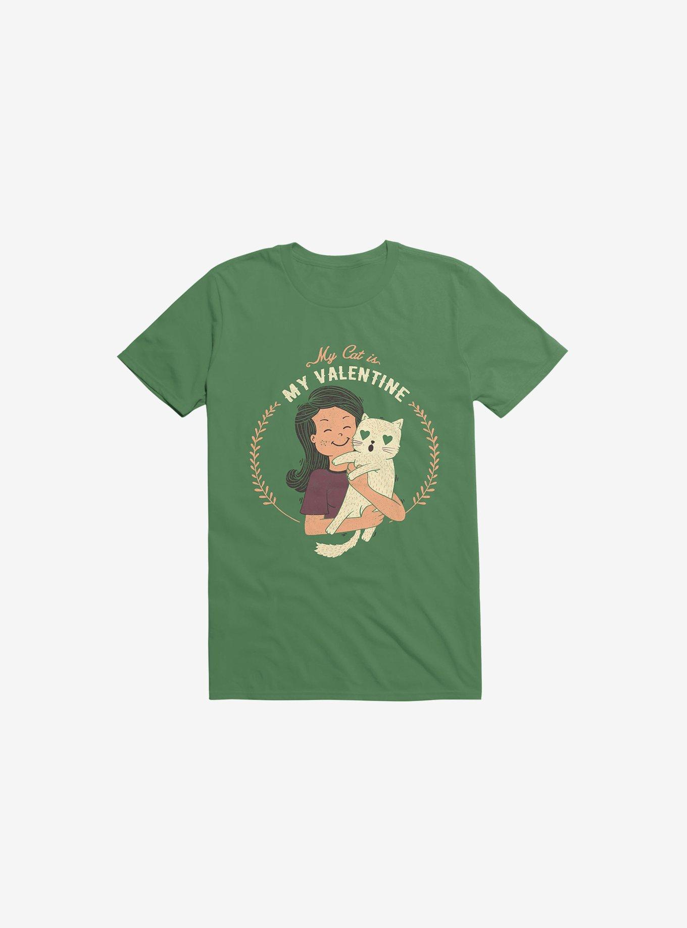 My Cat Is My Valentine Kelly Green T-Shirt, , hi-res