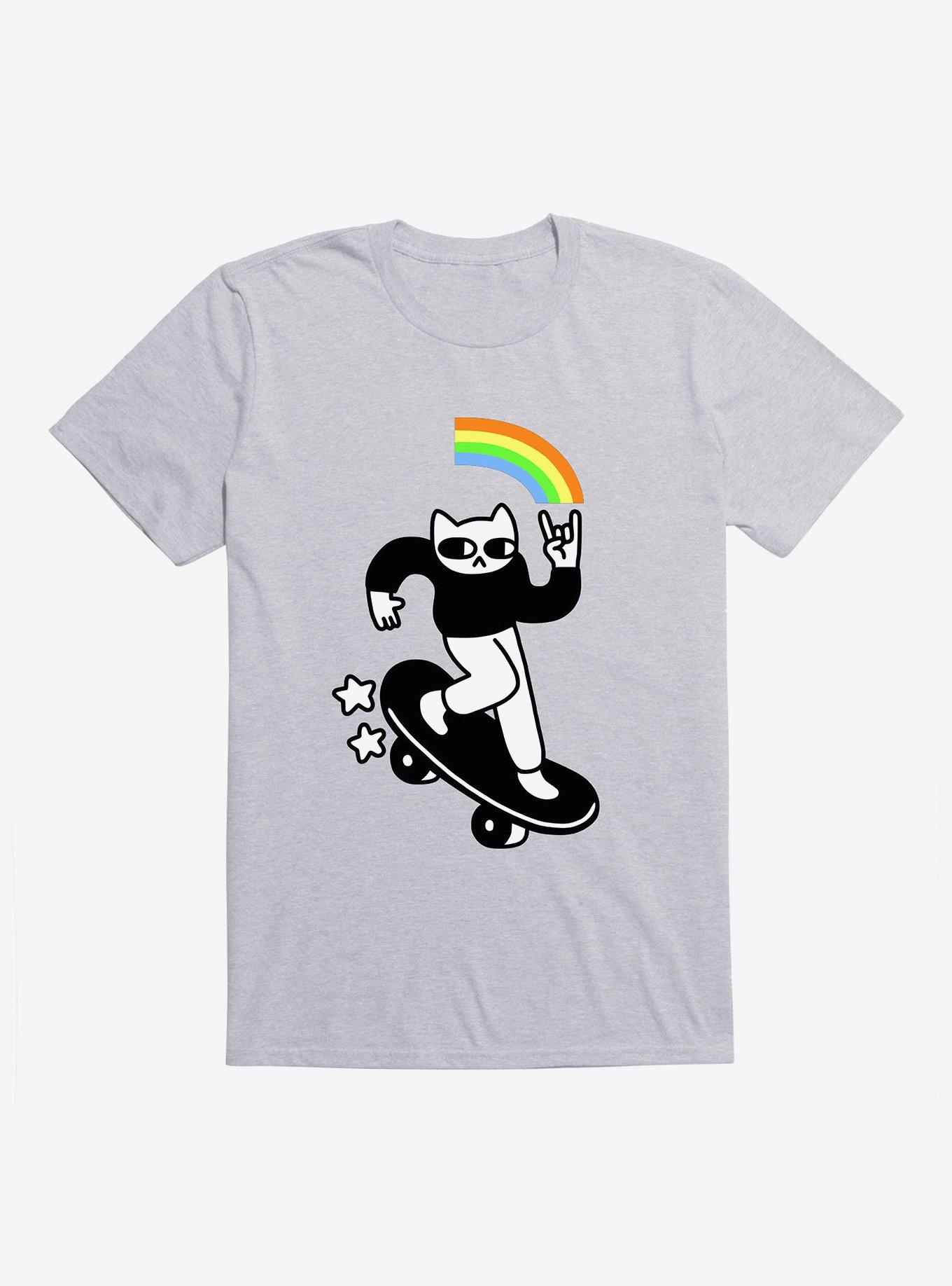Skater Cat T-Shirt, HEATHER GREY, hi-res
