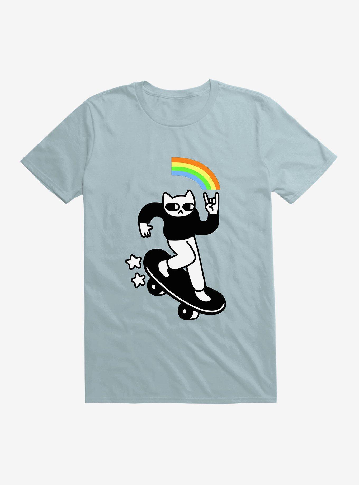 Skater Cat T-Shirt, LIGHT BLUE, hi-res
