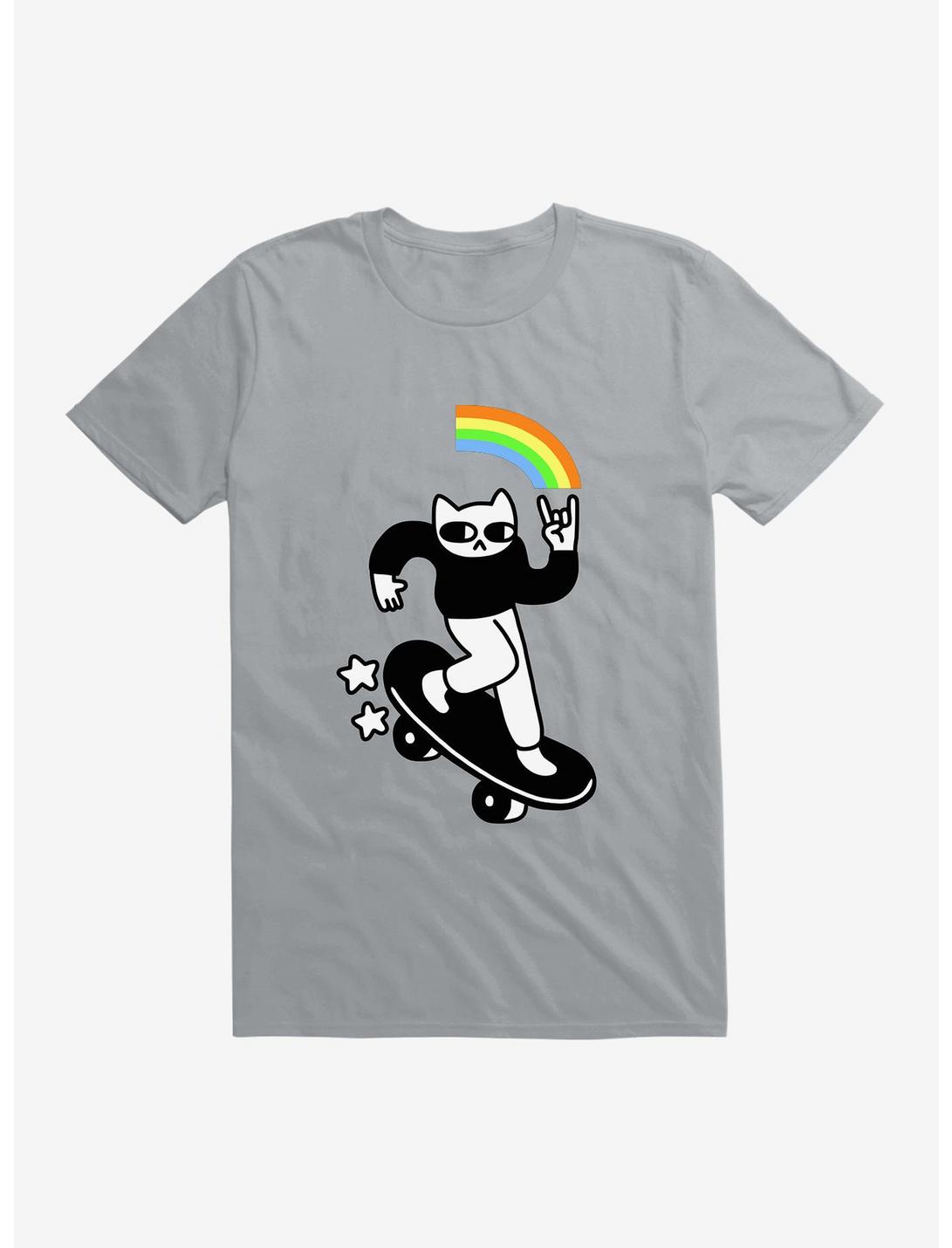 Skater Cat T-Shirt, SILVER, hi-res