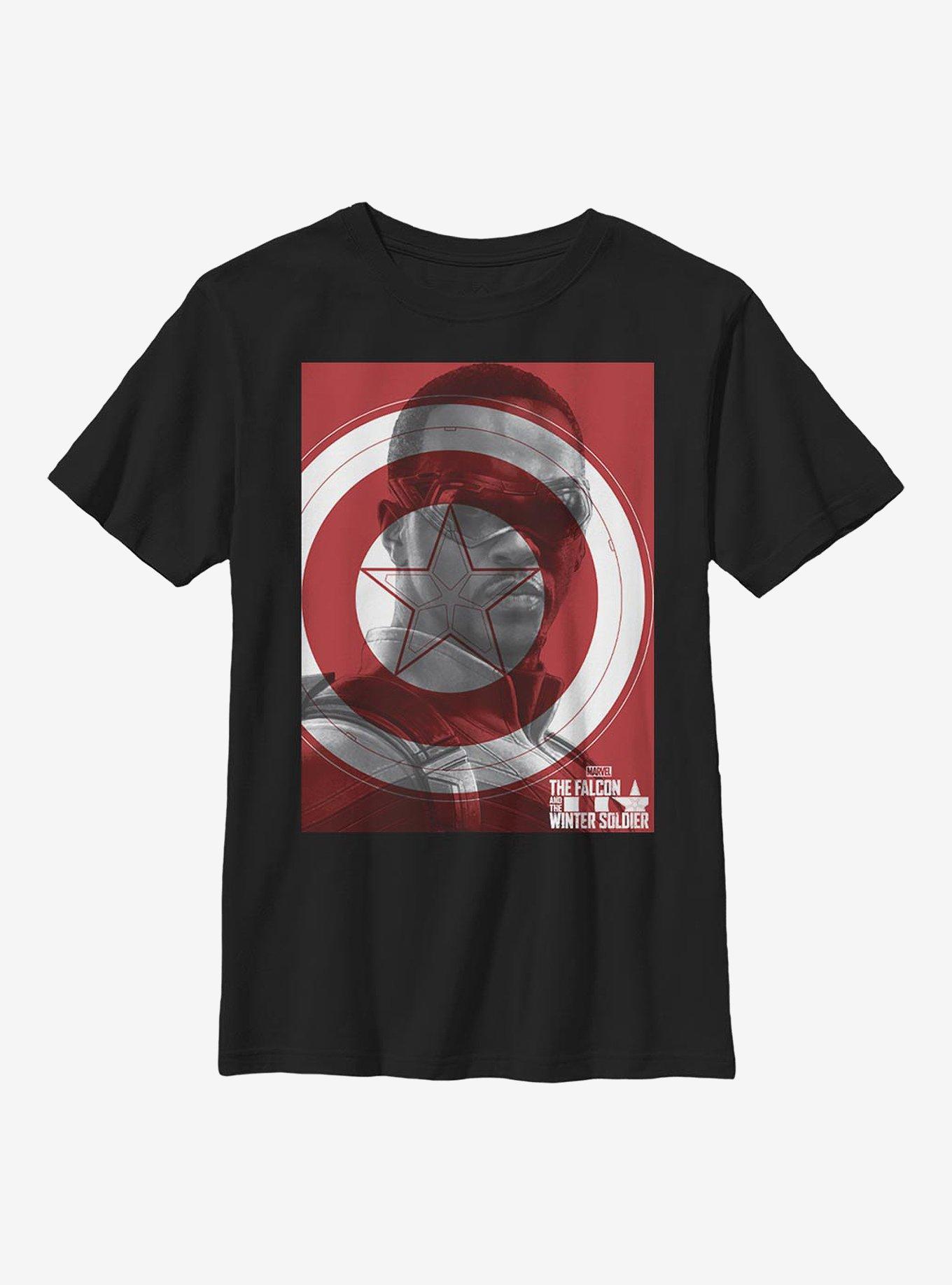 Marvel The Falcon And The Winter Soldier Falcon Shield Youth T-Shirt, BLACK, hi-res