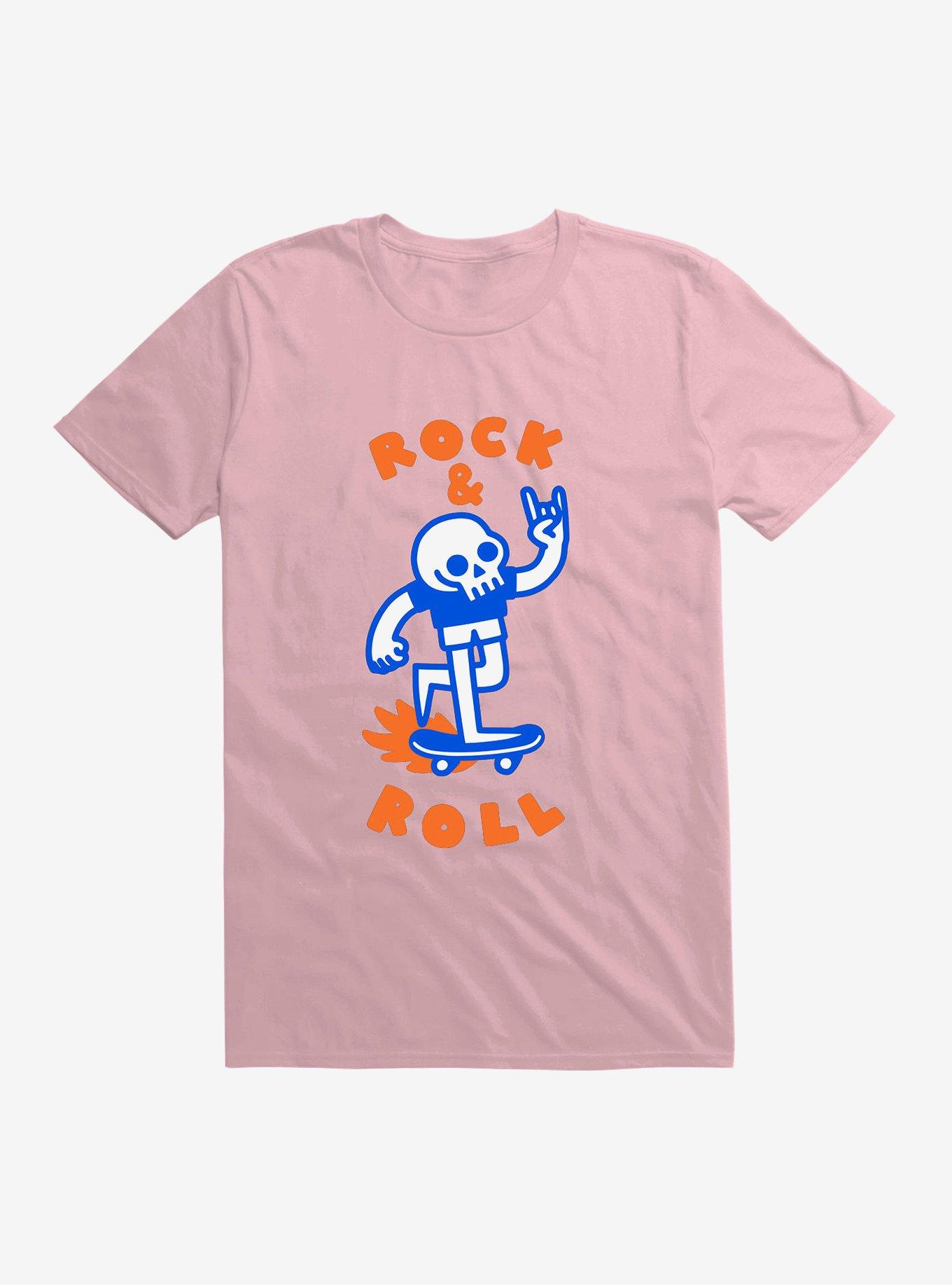 Rock & Roll Skull T-Shirt, LIGHT PINK, hi-res